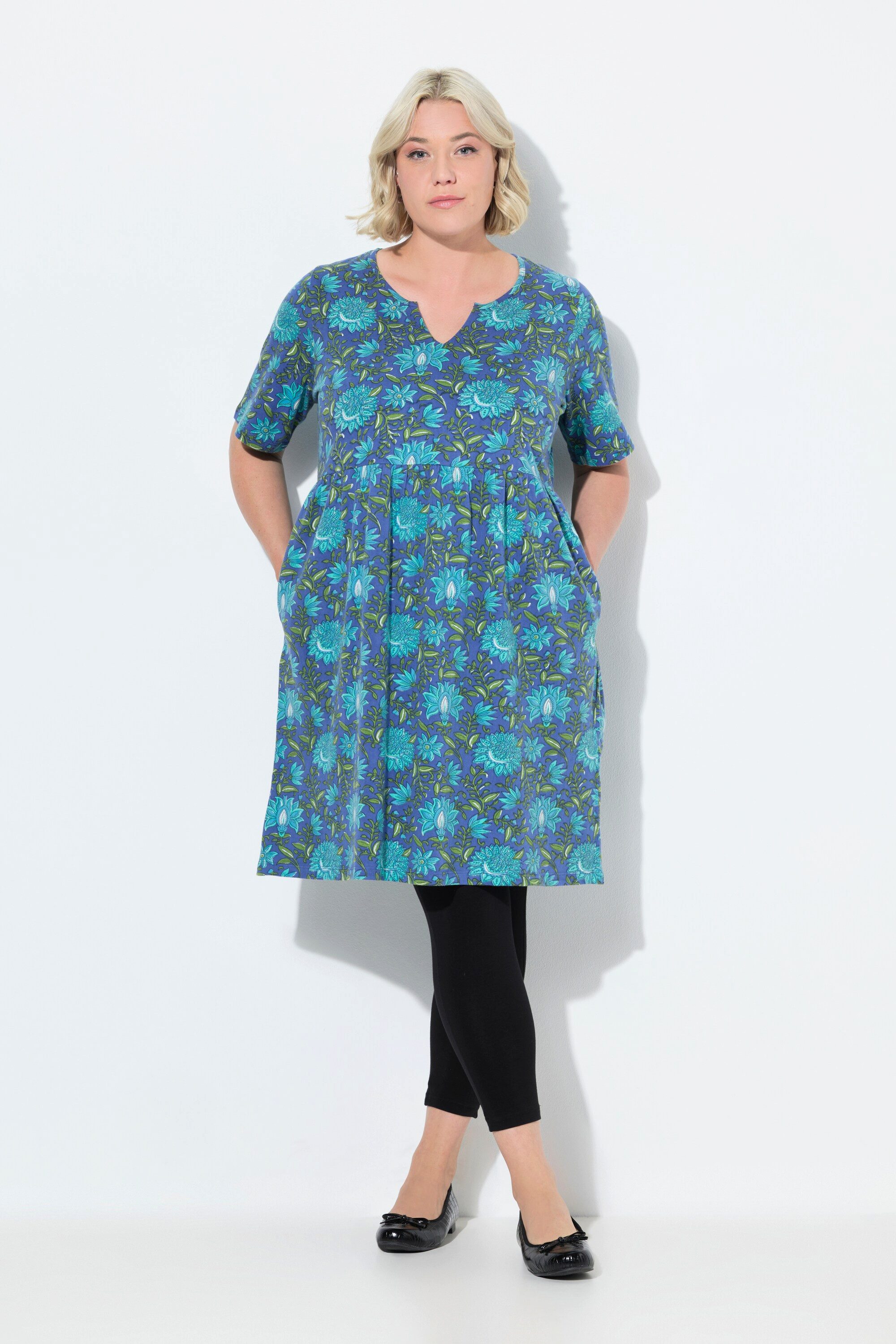 Ulla Popken Midikleid Longshirt Blüten V-Ausschnitt günstig online kaufen
