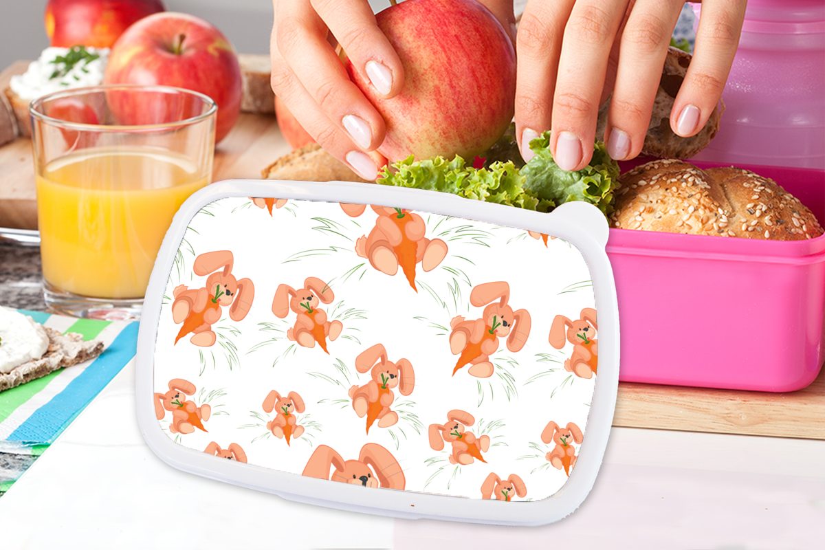 - rosa Erwachsene, MuchoWow Snackbox, Kaninchen - Lunchbox Kunststoff für Gemüse Kinder, Muster, Brotbox Mädchen, Brotdose (2-tlg), Kunststoff,