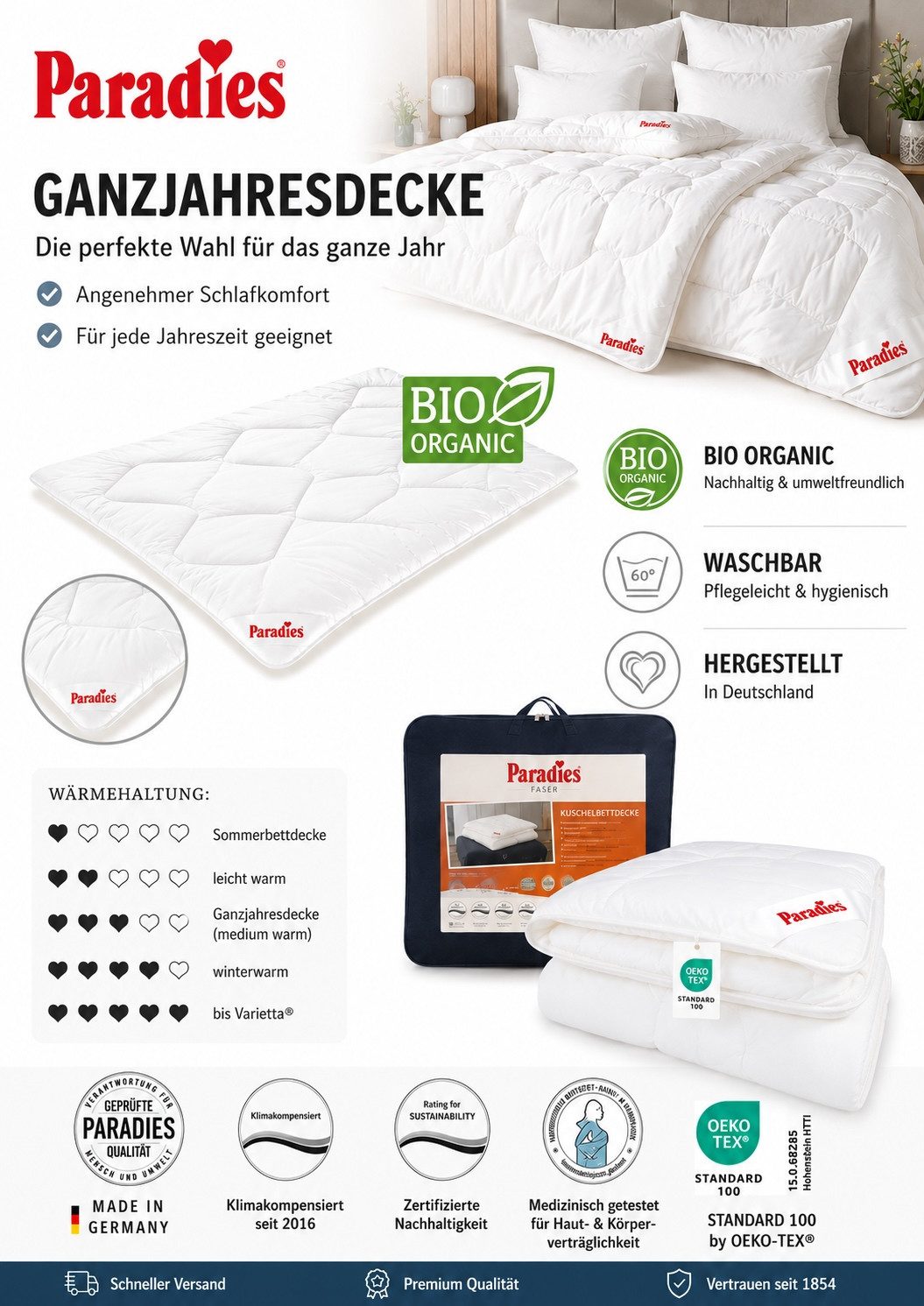 Paradies Baumwollbettdecke Paradies Bett Decke Bali 135 x 200 cm Ganzjahresdecke, Füllung: 100% Polyester, Bezug: Biobaumwolle, Bettdecke in 135x200 cm, 155x220cm