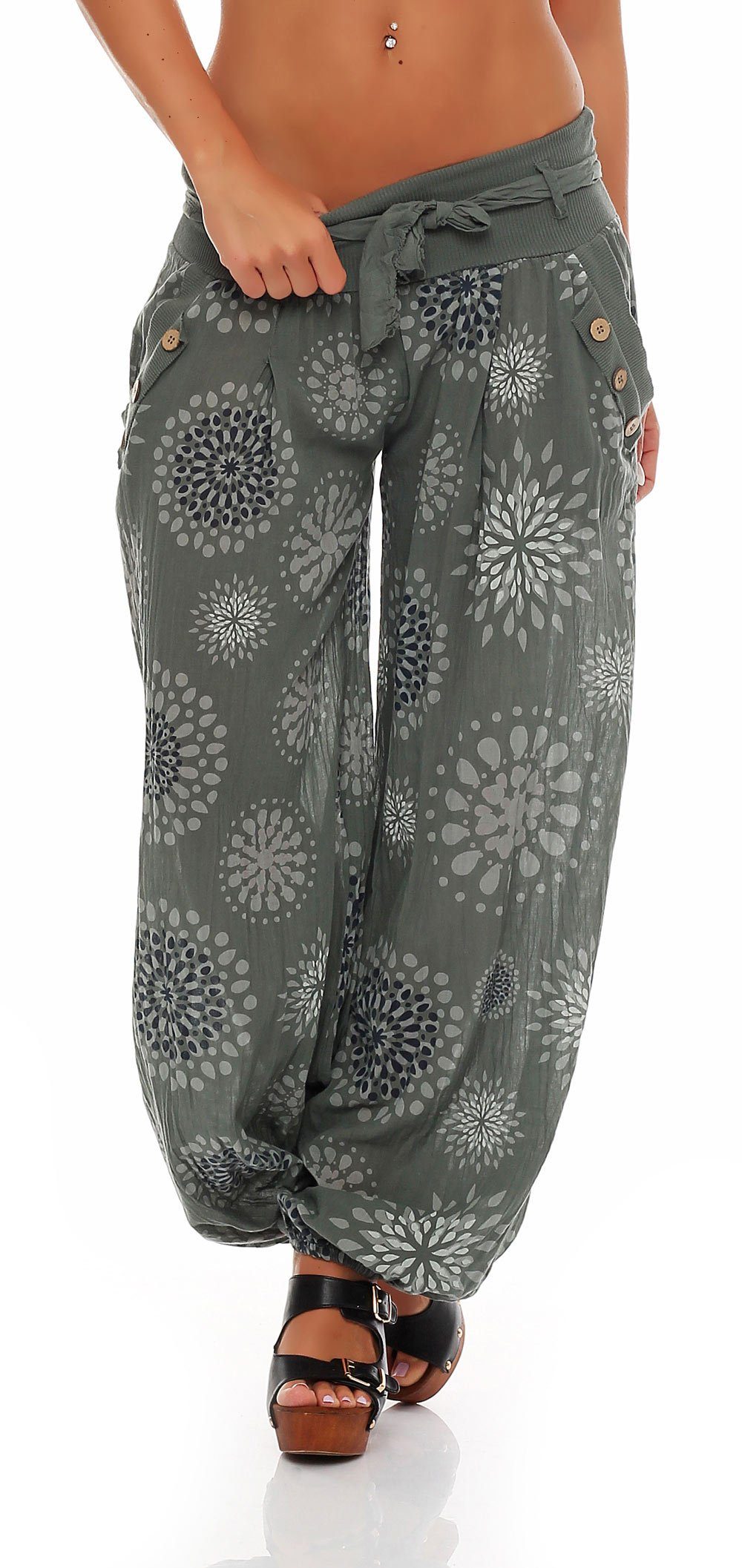 malito more than fashion Haremshose 3481 Pumphose Aladinhose mit Print Einheitsgröße oliv