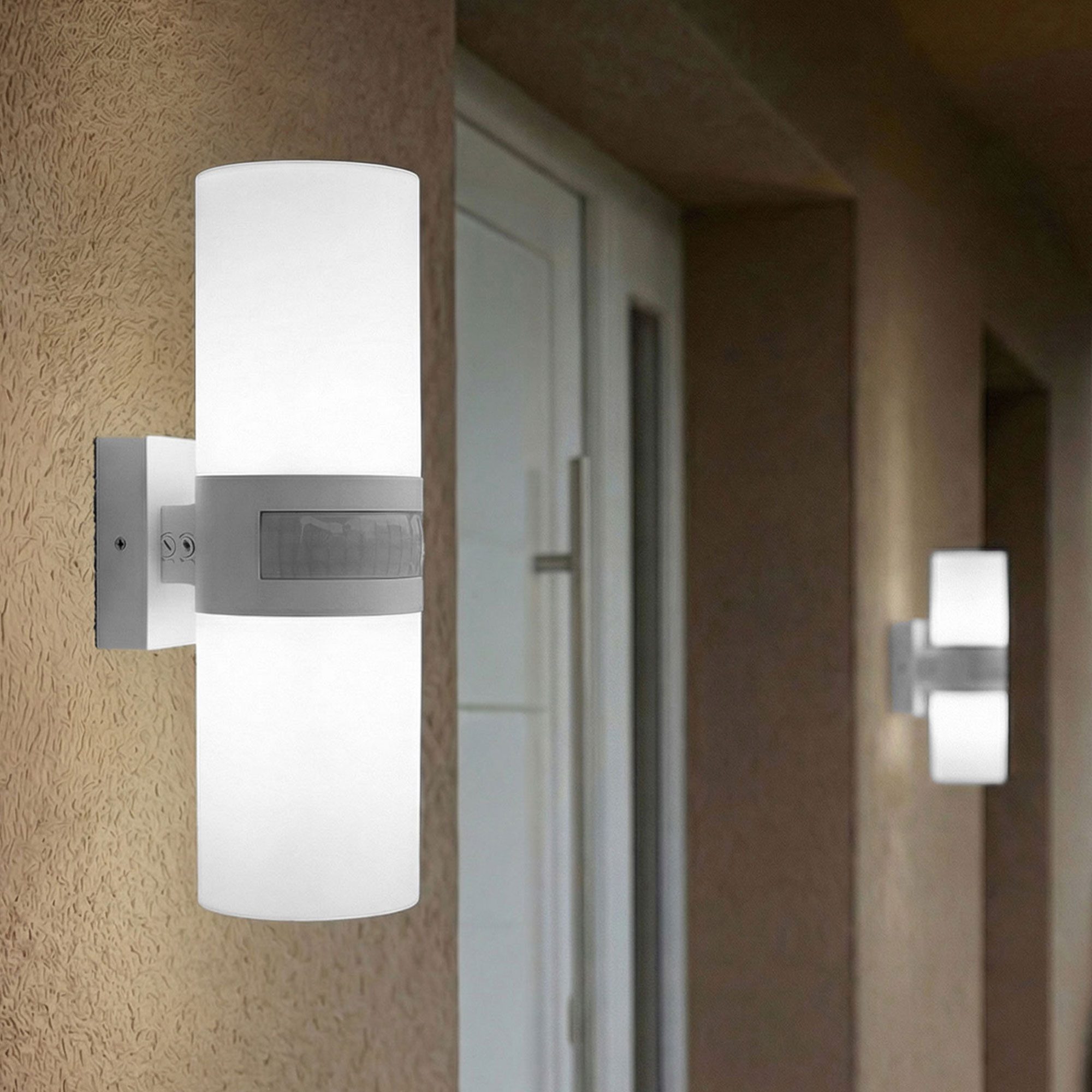 Maxkomfort LED Außen-Wandleuchte mit Bewegungsmelder - schwarz/weiß, 20W, 4000K Neutralweiß, IP65 Außen, LED fest integriert, Außenlampe Wand - Hauswand, Terrasse, Eingangsbereich & Garage