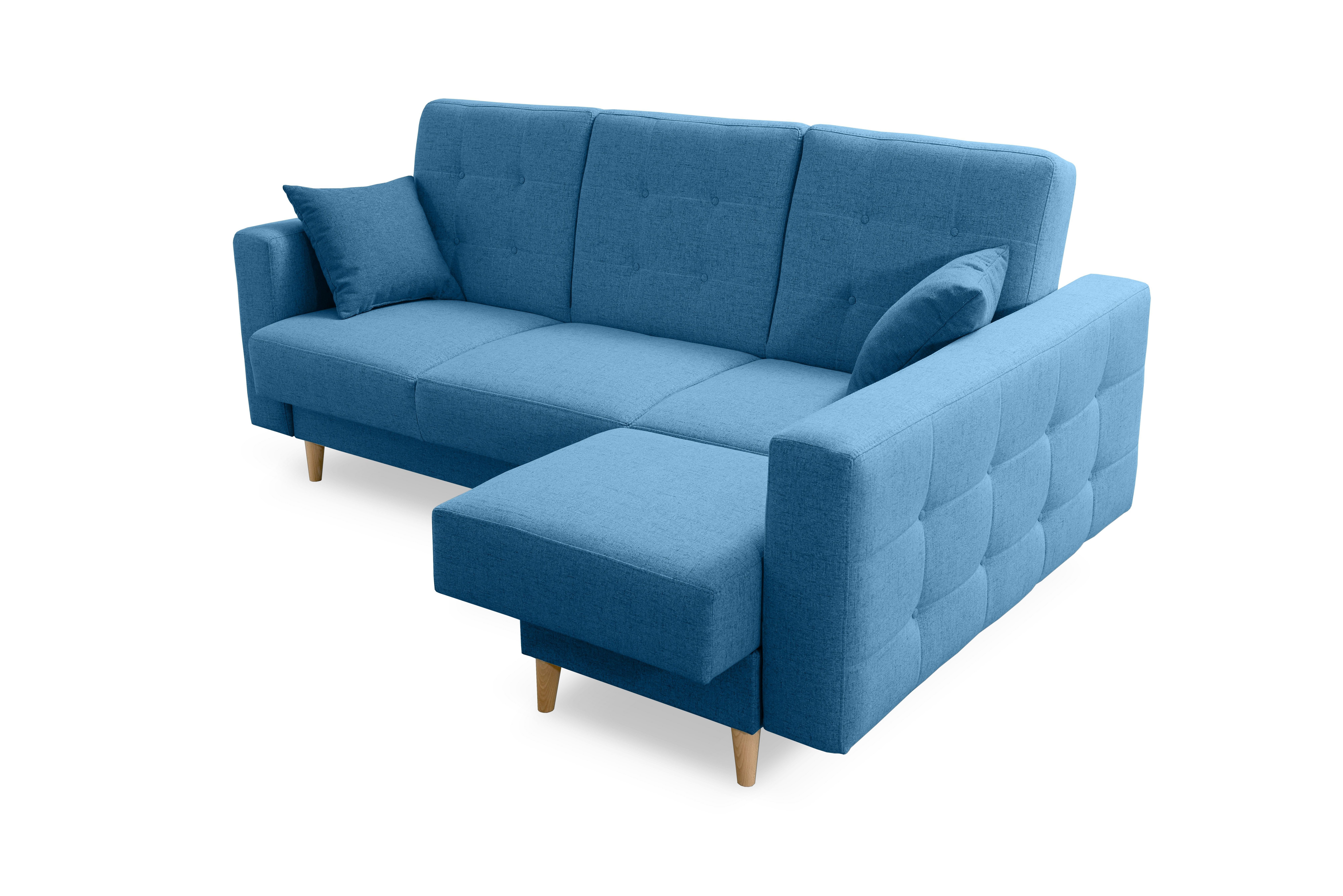 robin Ecksofa Hilton Eckcouch mit Schlaffunktion mit 2 Kissen Sofa L-Form BLUE