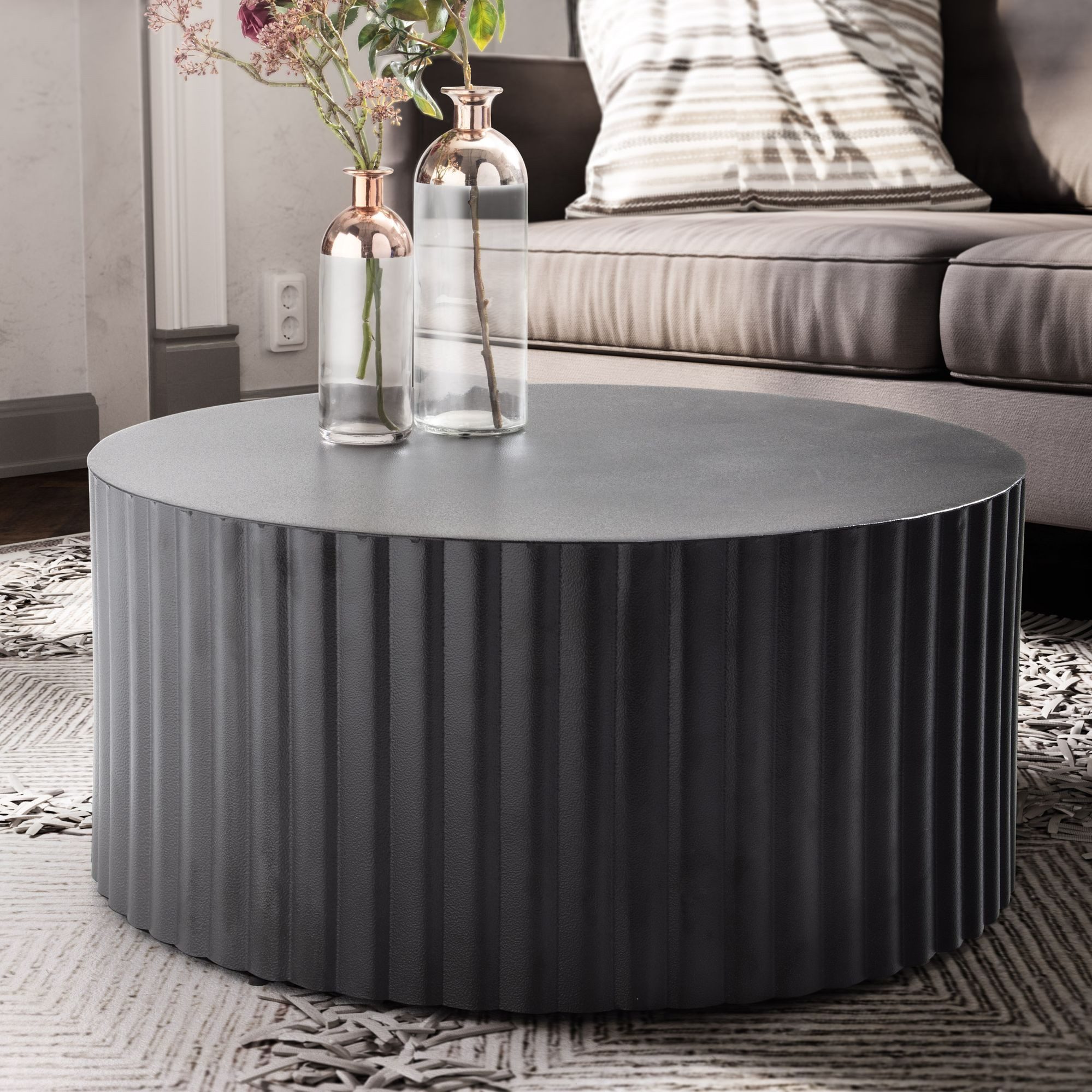 FINEBUY Couchtisch Couchtisch Rund Metall Design Wohnzimmertisch Alu Wellen günstig online kaufen
