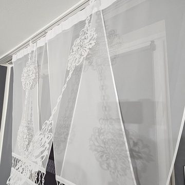Schiebegardine 2er V Panel Set mit Gipüre, Gardinen by Justyna, Kräuselband, transparent, Scheibegardinen, Fertiggardine, Paneele, Modern, Fensterdeko