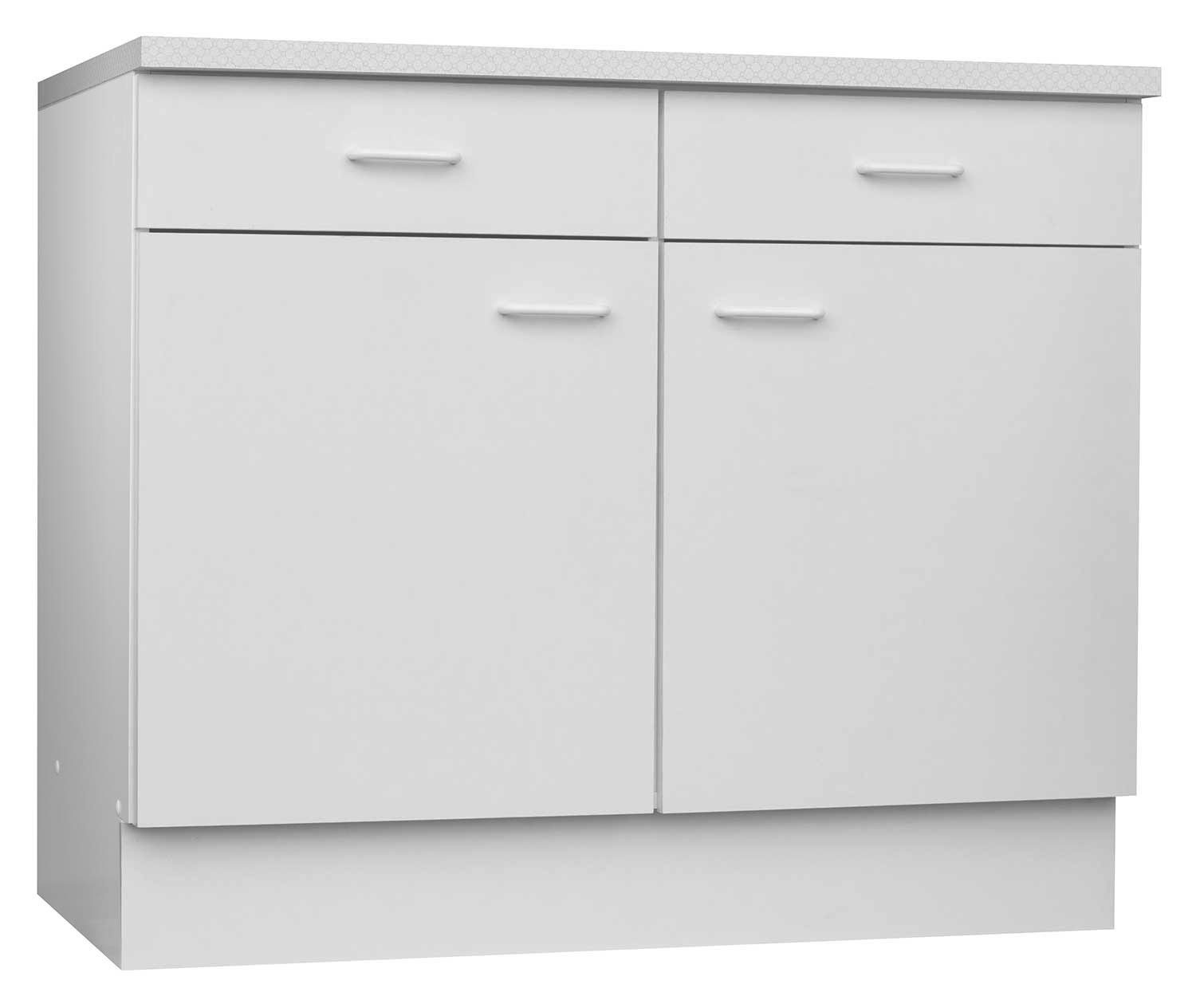 Menke Küchen Unterschrank TOP, Weiß matt, mit 2 Türen und 2 Schubladen, Breite 100 cm