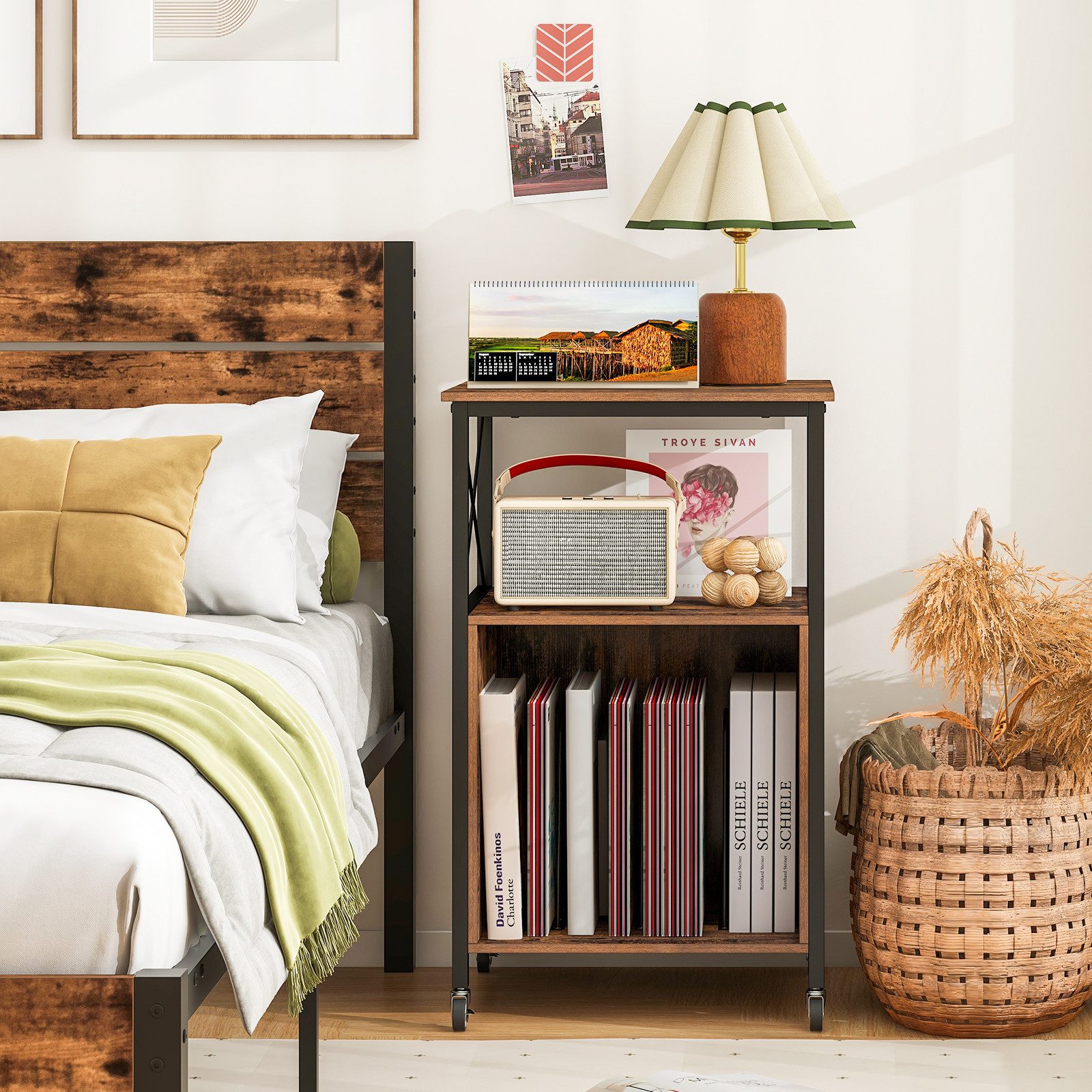 COSTWAY Nachttisch, Schallplattenständer mit integrierter Ladestation günstig online kaufen