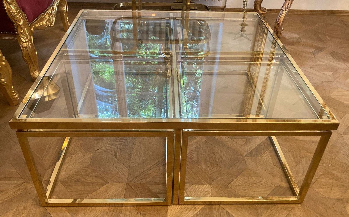 Casa Padrino - Einrichtung Luxus - Quadratischer Casa Luxus cm Couchtisch Beistelltischen - Padrino Möbel Möbel H. Wohnzimmer x mit Couchtisch 4 Luxus herausziehbaren Gold Wohnzimmertisch 100 - 40 100 x