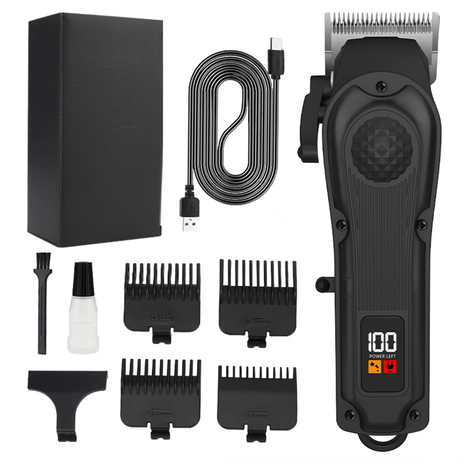 MODFU Триммеры Herren Profi Elektrische Haartrimmer Триммер для бороды, mit LCD Display 1200mAh Akku 4 Aufsätze USB-Ladung, Edelstahlklinge Barttrimmer für Kopf Körper Konturenschnitt