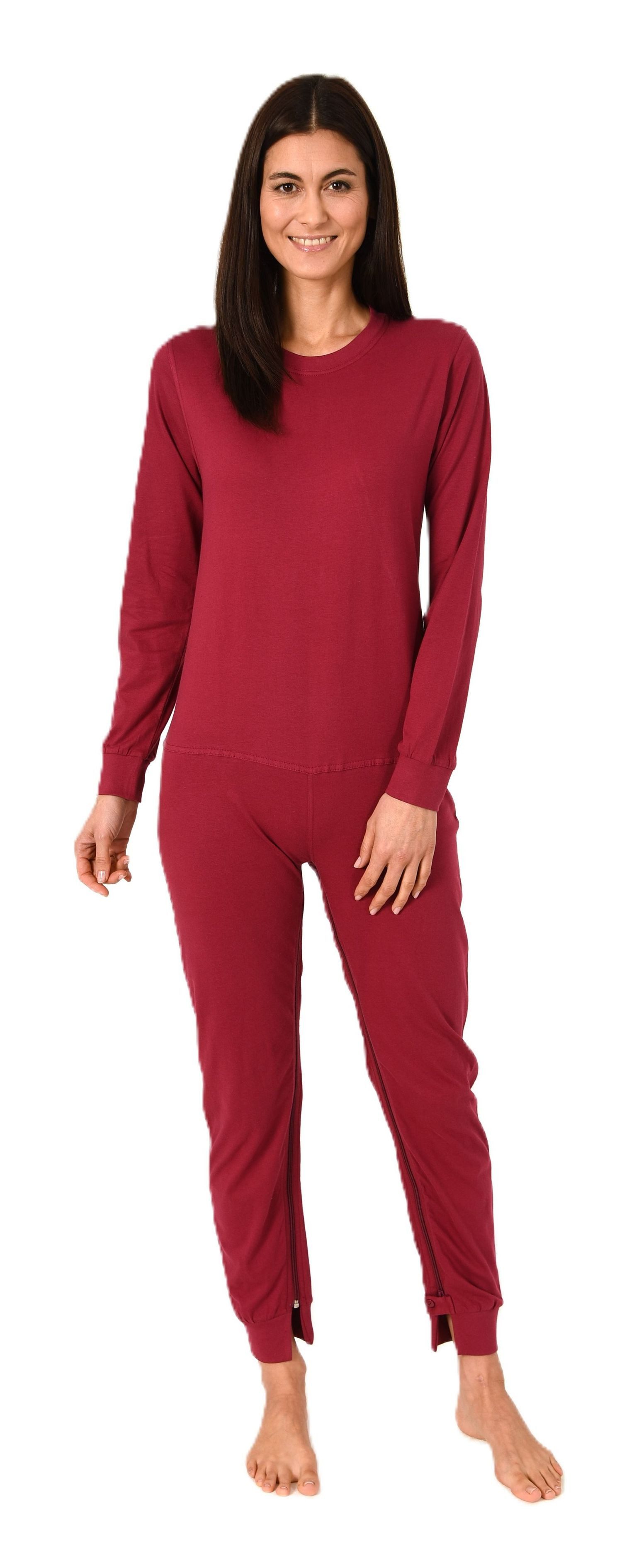 Normann Care Pyjama Damen Pflegeoverall langarm mit Reißverschluss am Rücken und Bein