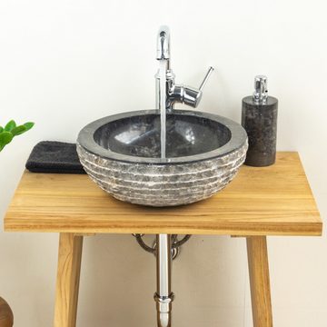 wohnfreuden Aufsatzwaschbecken Marmor Waschbecken BASCOM ROWFISH 35 cm schwarz rund (Kein Set), 50_93917