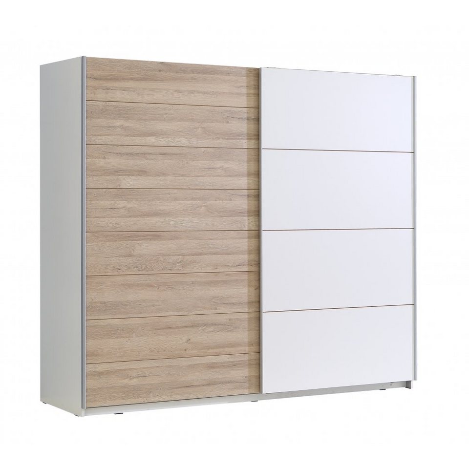 Forte Schwebetürenschrank JAWA Bianco Eiche Nb. / weiß Schwebetürenschrank  Schiebetüren Kleiderschrank ca. 200 x 210 x 61 cm