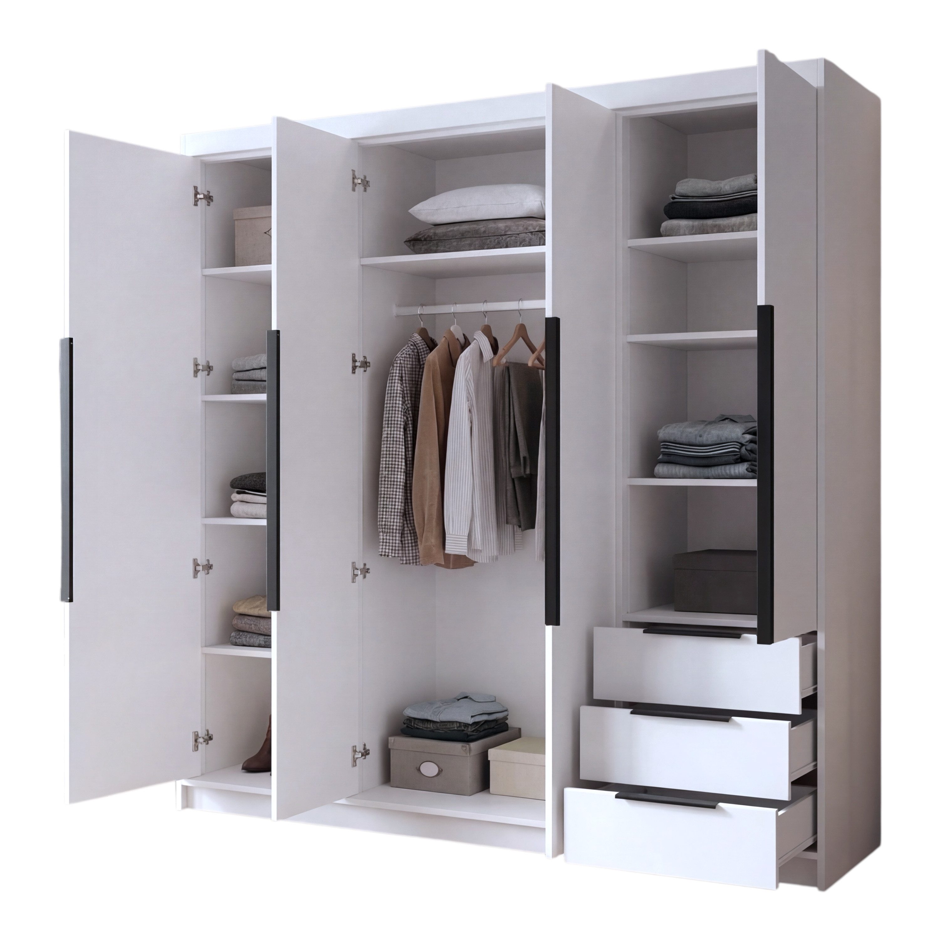 A&J MöbelLand GmbH Drehtürenschrank viertüriger Kleiderschrank mit Schubladen und Metallgriffen. (Geräumiger vier¬türiger Kleiderschrank mit Schubladen und Meta – Bild 5 von 5