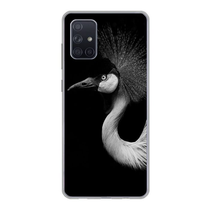 MuchoWow Handyhülle Kranich - Schwarz - Weiß - Vogel - Tiere Handyhülle Samsung Galaxy A51 5G Smartphone-Bumper Print Handy