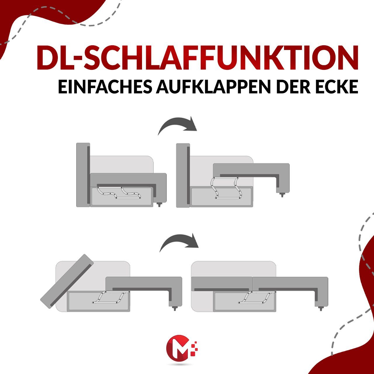 ABETO, MKS Wohnlandschaft L-Form Schlaffunktion Monolith Mit Ecksofa MÖBEL - Rotwein Sofa