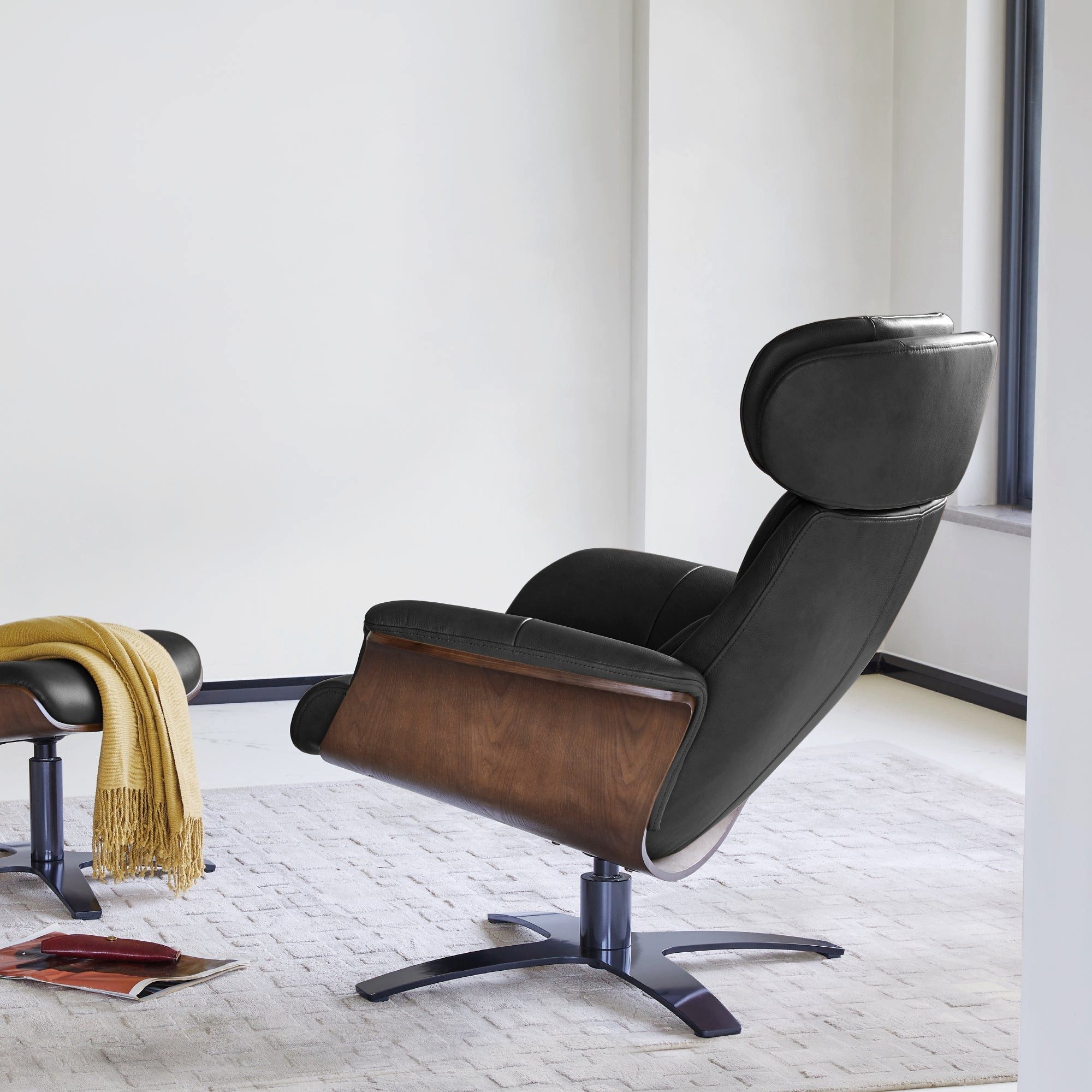 CHITA Relaxsessel (1 St), Einzelsessel, Relaxsessel mit Fußhocker, Echtleder, 360° drehbar