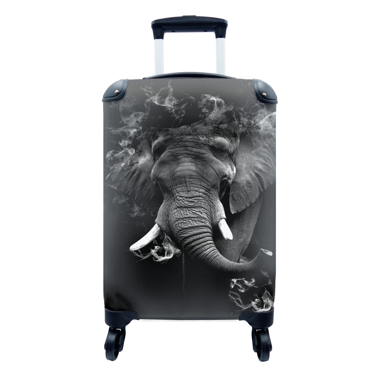 MuchoWow Handgepäckkoffer Elefant mit Rauch vor schwarzem Hintergrund - schwarz und weiß, 4 Rollen, Reisetasche mit rollen, Handgepäck für Ferien, Trolley, Reisekoffer