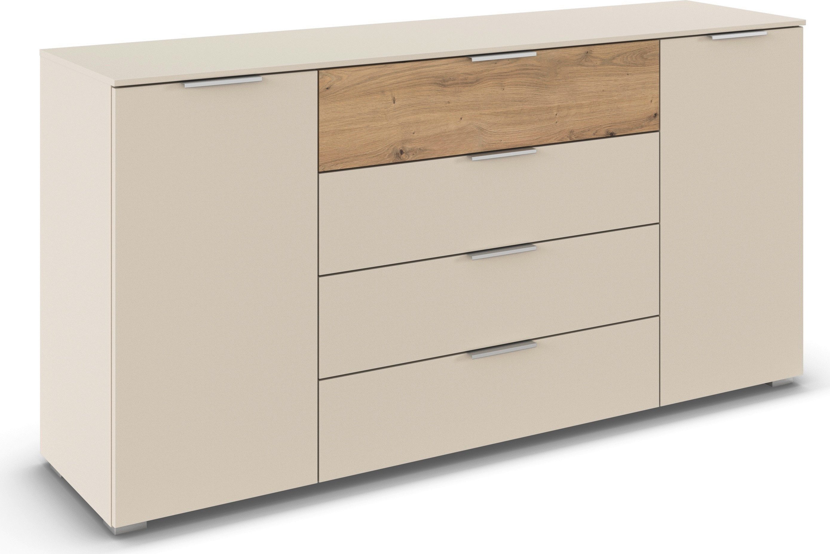 OTTO home Kombikommode Kommode Sideboard Schubladenkommode Schlafzimmerkommode ASTANA (Breite 160 cm / Höhe 81 cm, mit 4 Einlegeböden), 2-türig, 4 geräumige Schubladen, Kantengriff Alufarben MADE IN GERMANY
