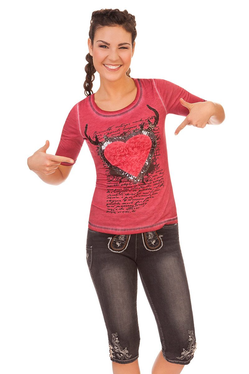 MarJo Trachtenshirt Trachtenshirt Damen - OLGA - grau, rot
