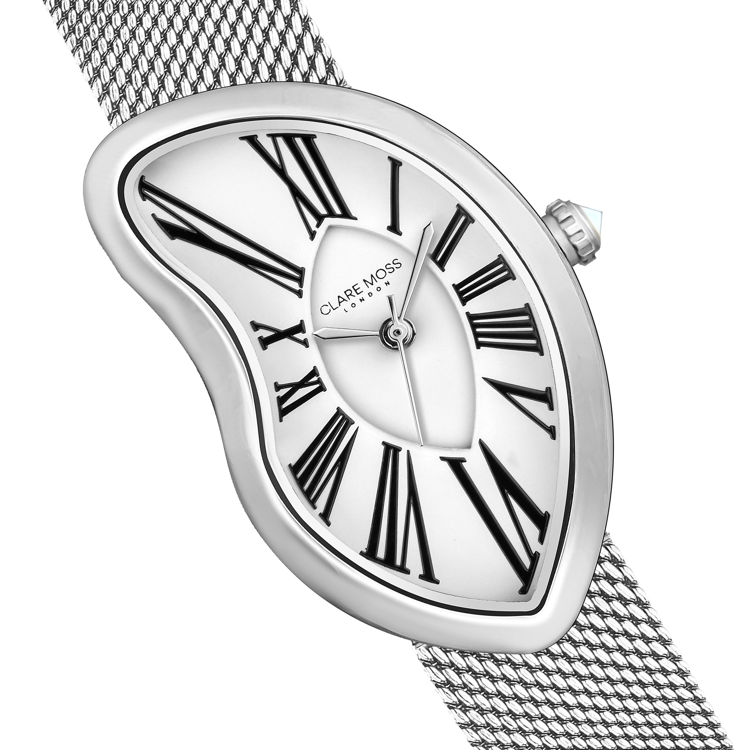 CLARE MOSS Quarzuhr CMA3-B014S "Old Money" – Weißes Silber-Netzgewebe