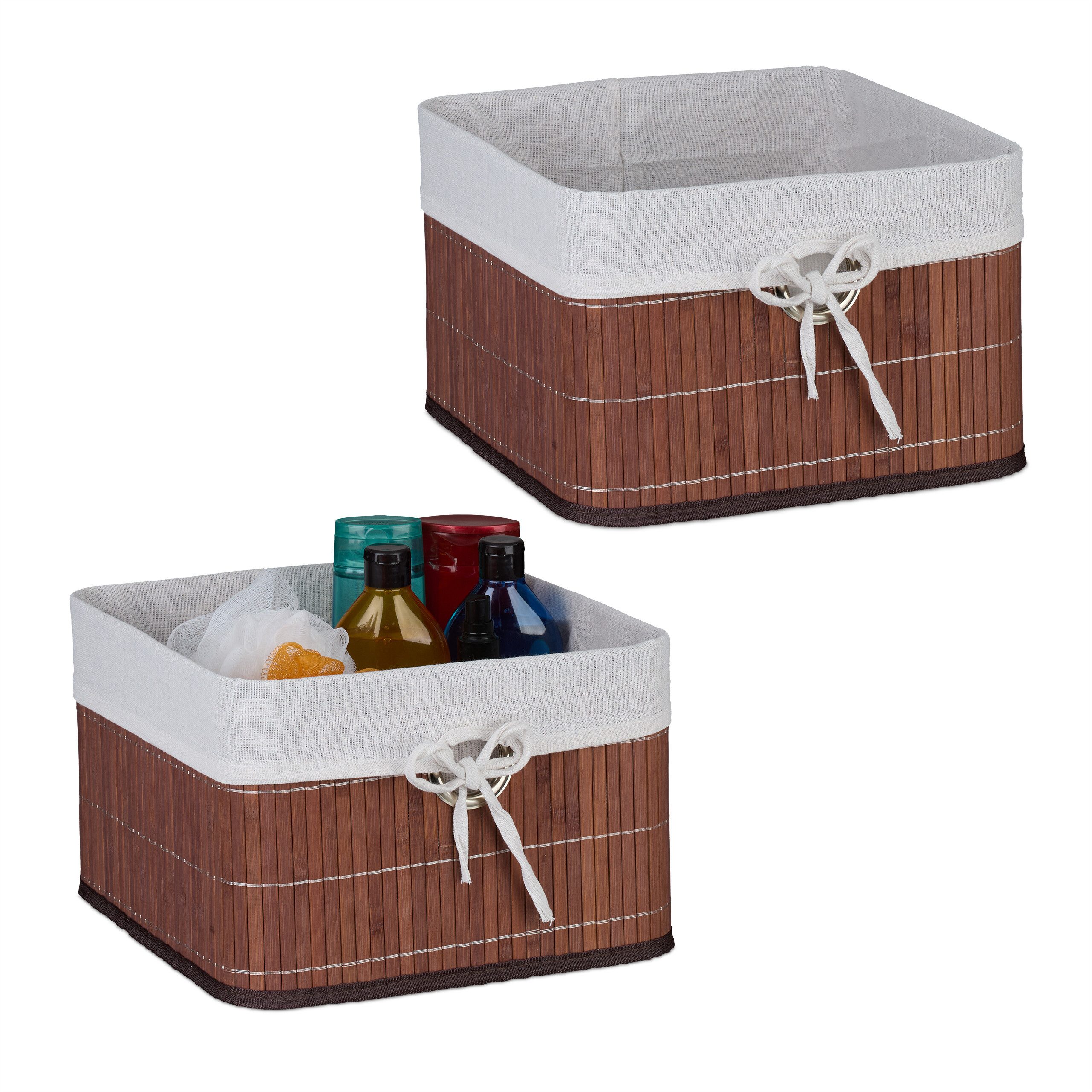 relaxdays Regalkorb Aufbewahrungskorb Set aus Bambus (2 St), braun