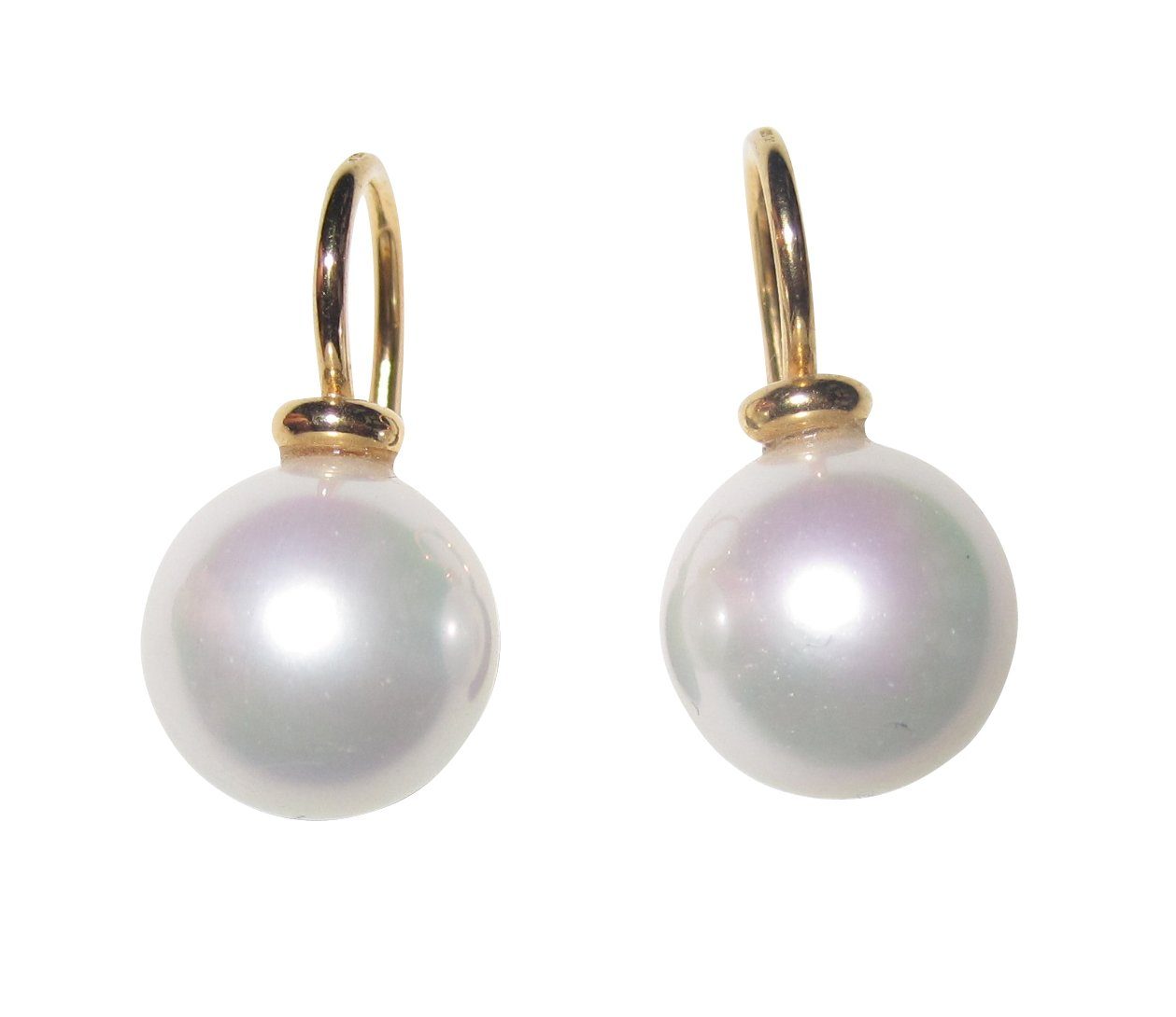 Mugello Perlenohrringe Diana klein weiß gold-platt. Muschelkern zeitloser Klassiker, Perlenschmuck für Frauen, Bügel Sterlingsilber mit 585er Vergoldung