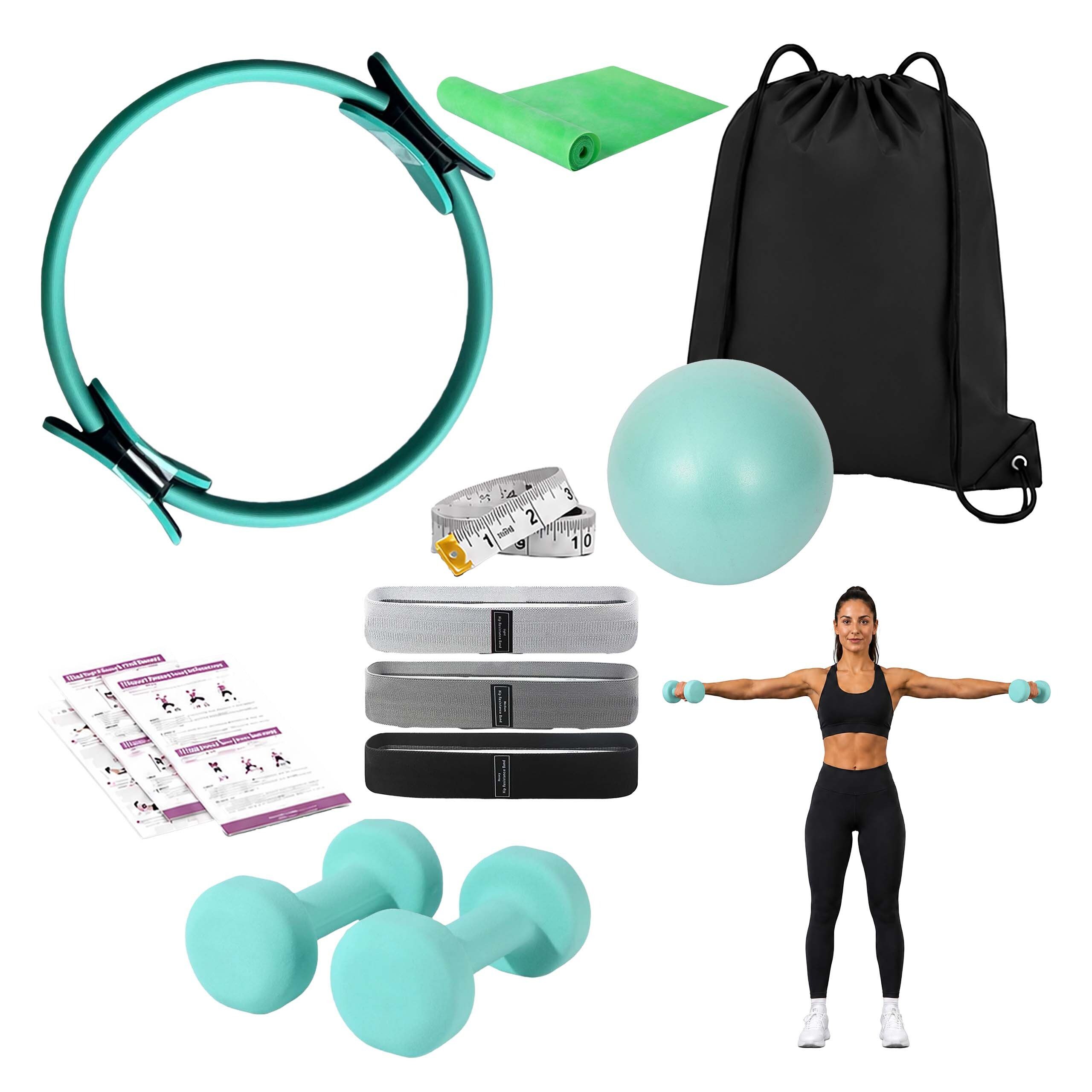 relaxdays Pilates-Ring 11-teiliges Pilates Set (11-tlg), grün