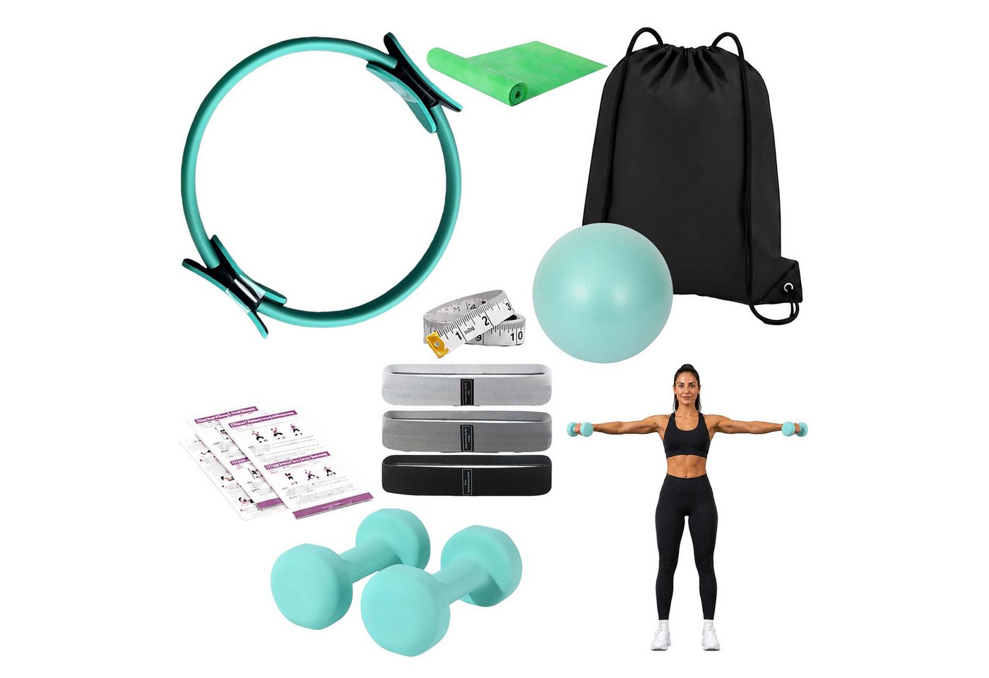 relaxdays Pilates-Ring 11-teiliges Pilates Set (11-tlg), grün