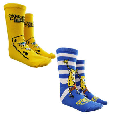 Spongebob Schwammkopf Langsocken Spongebob Schwammkopf lange Kinder Socken 2er Pack Gr. 23 bis 34