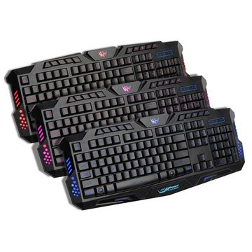 KINSI Kabelgebundene Tastatur,3-farbig beleuchtete Tastatur,Crackle Dazzle Gaming-Tastatur (10 Sätze von Multimedia-Tasten,bequem und schnell)