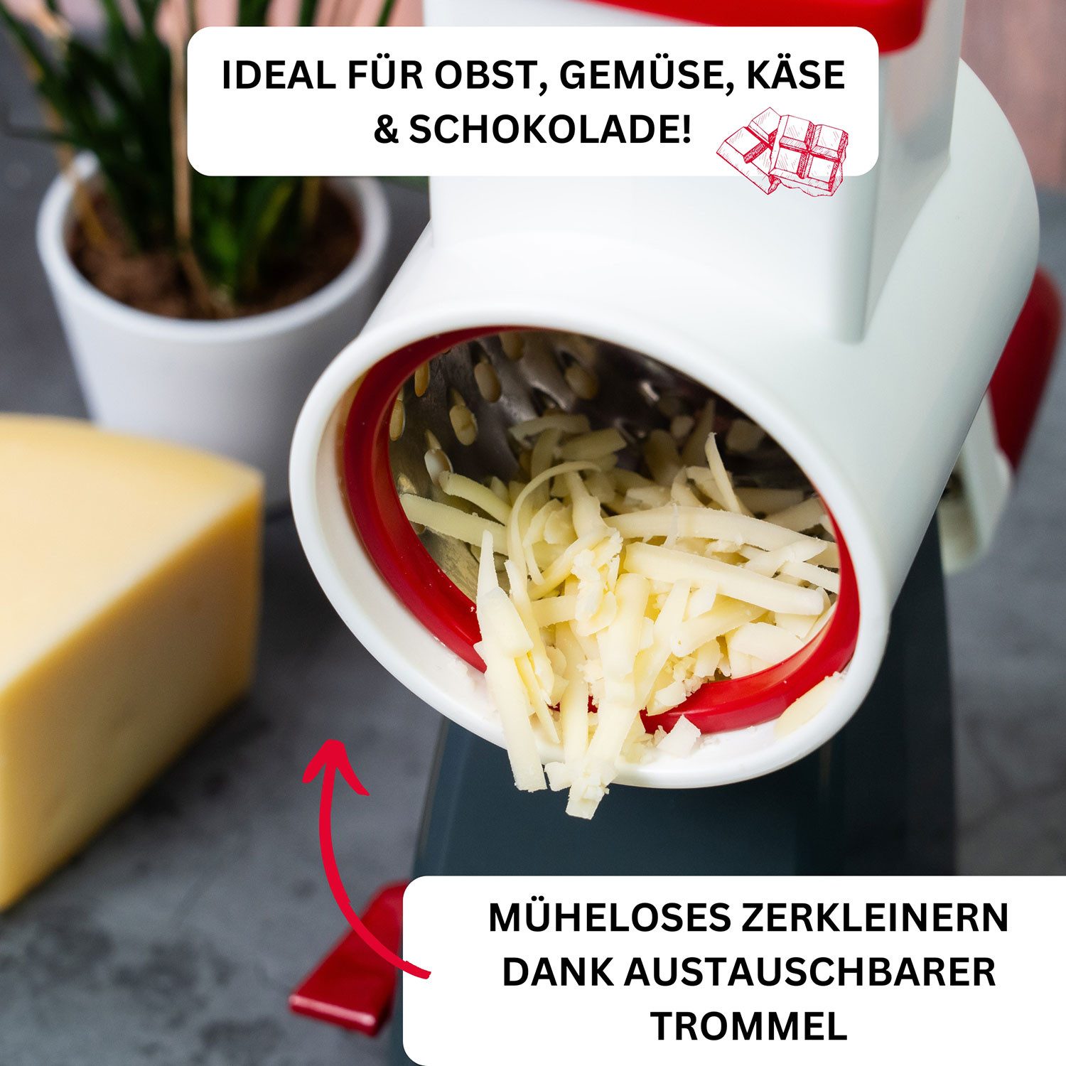 WESTMARK Multireibe mit 4 Schneidtrommeln, ABS, Edelstahl, TPE, mit Fingerschutz und Saugfuß