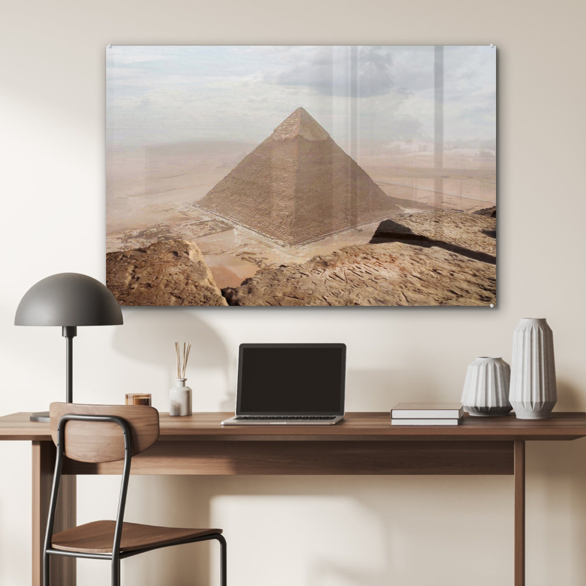 MuchoWow Wohnzimmer & (1 Ägypten, von Acrylglasbild Blick der Cheopspyramide Schlafzimmer St), Acrylglasbilder