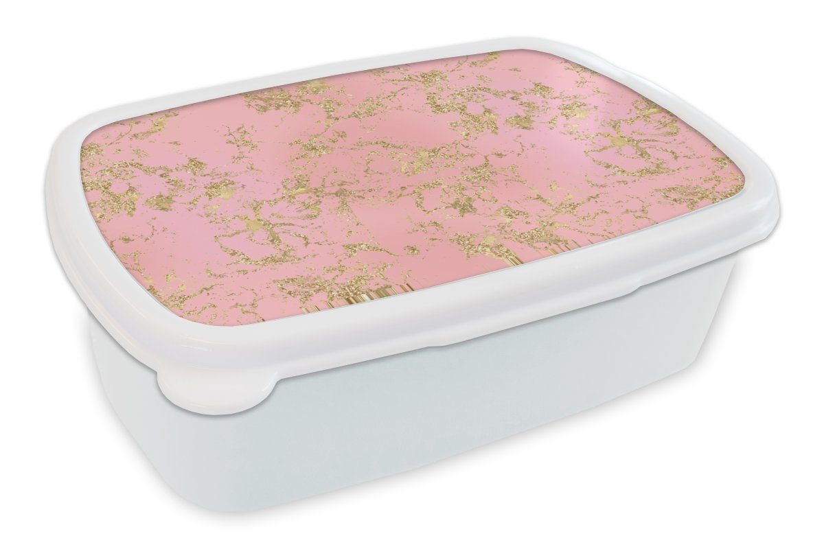 MuchoWow Lunchbox Marmor - Gold - Glitzer - Design, Kunststoff, (2-tlg), Brotbox für Kinder und Erwachsene, Brotdose, für Jungs und Mädchen weiß