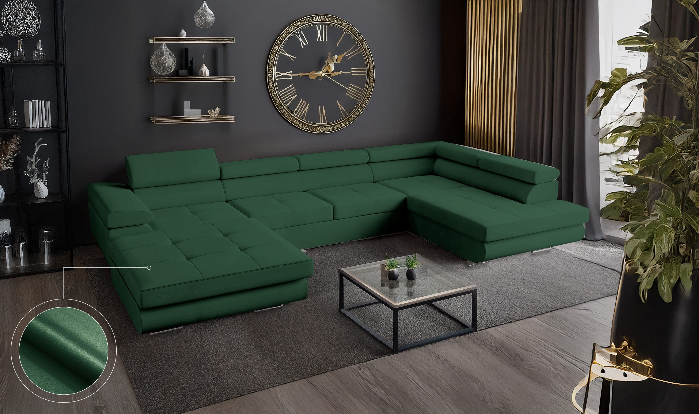 Goldstoff Wohnlandschaft mit Schlaffunktion, Couch für günstig online kaufen