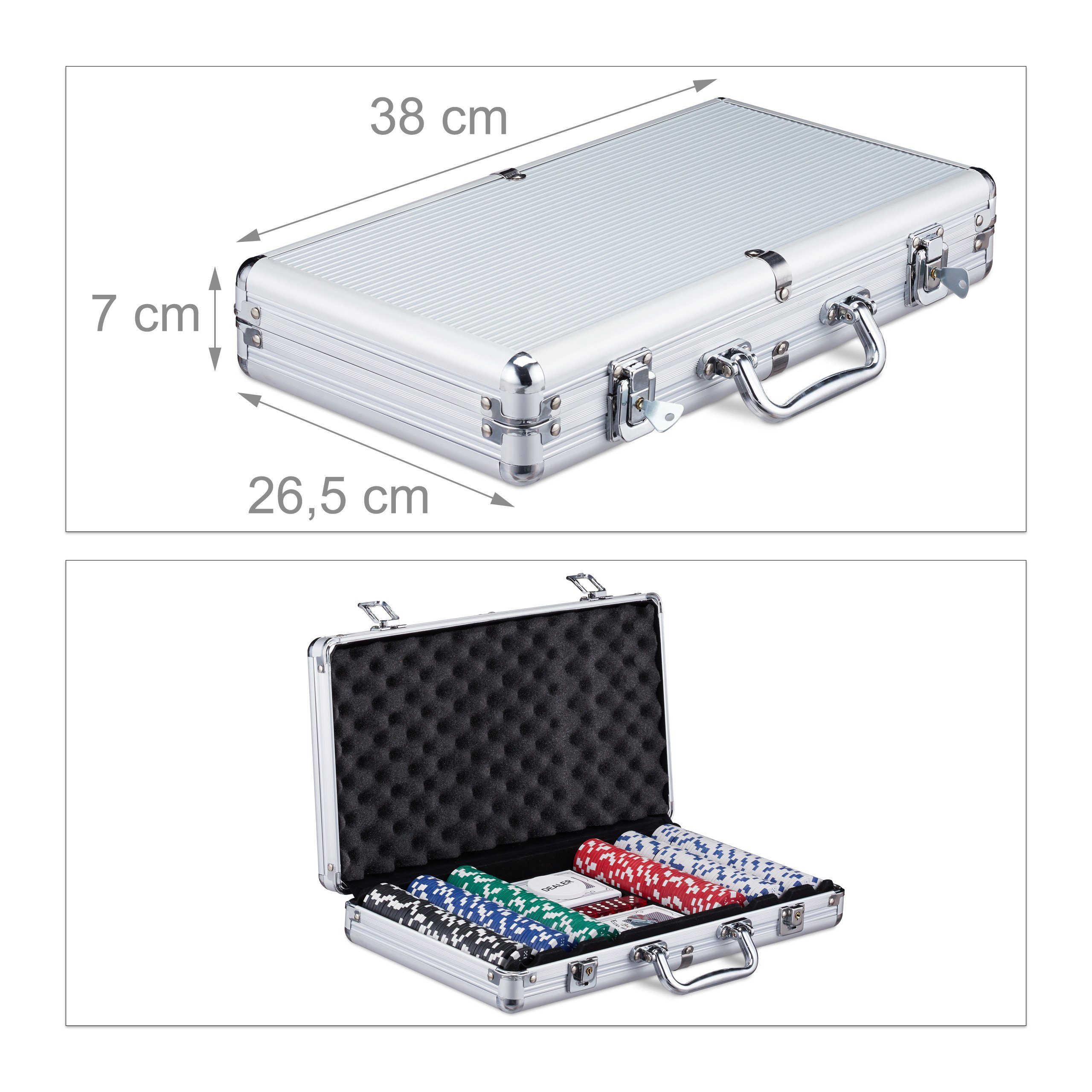 relaxdays Spiel Pokerkoffer mit 300 Laserchips