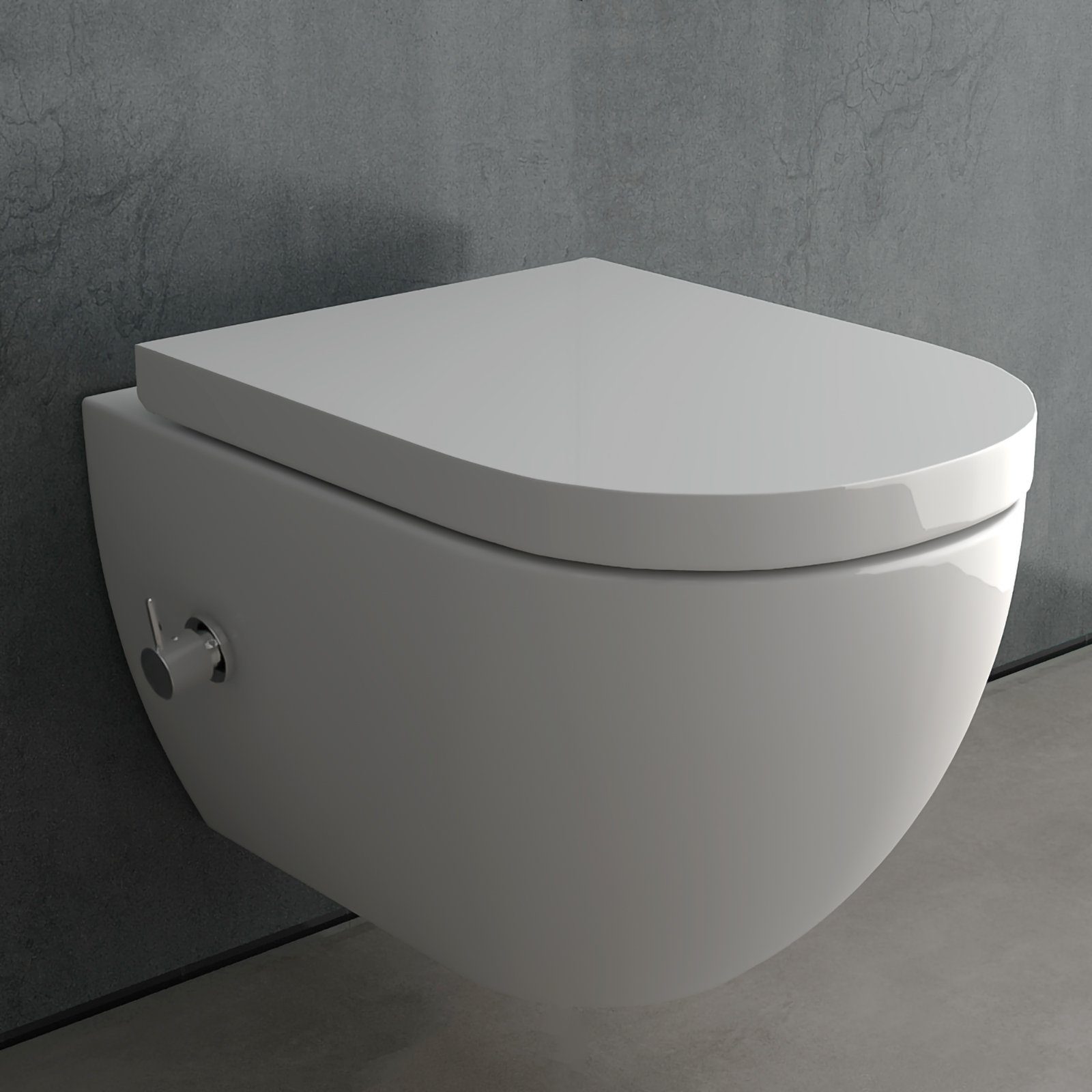 Alpenberger Vorwandelement WC Set Komplett: Dusch WC + Villeroy & Boch Spülkasten Betätigungsplatte, Duroplast WC Deckel mit Absenkautomatik, Tiefspüler WC mit Warm-Kalt-Mischer, Hänge Toilette mit Bidet Funktion