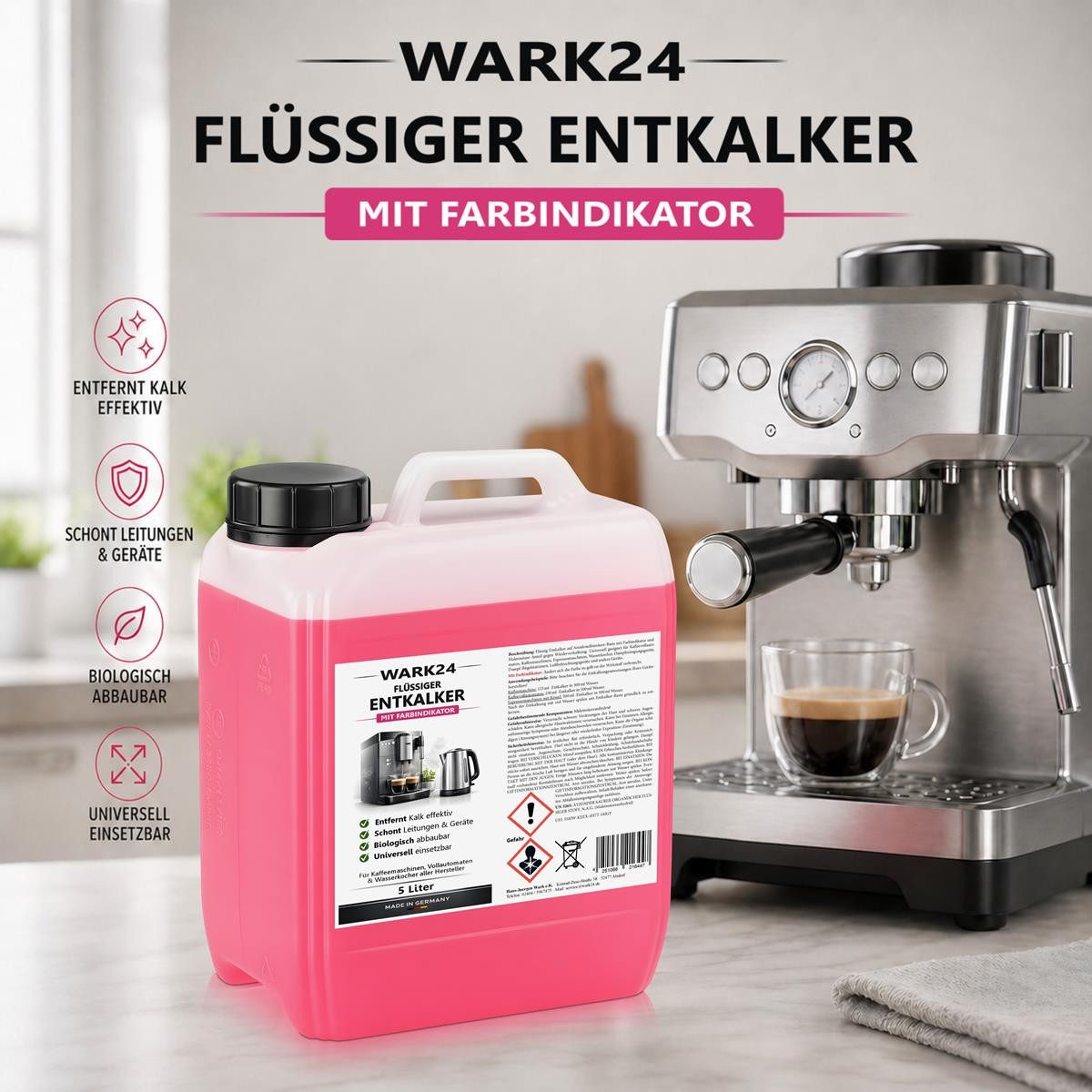 Wark24 Wark24 Flüssig Entkalker 5 Liter für Kaffeevollautomat (1er Pack) Entkalker