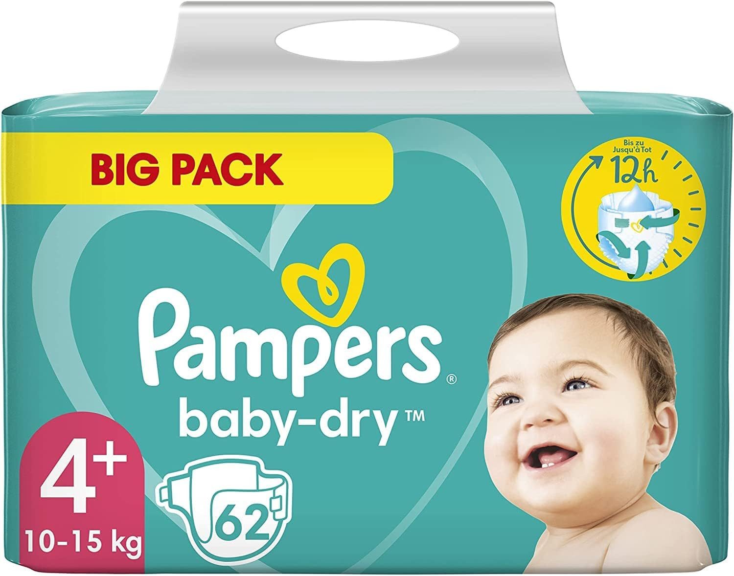Procter & Gamble Stoffwindeln Baby Dry Gr.4+ Maxi Plus 10-15 kg Doppelpack 62 Windeln (62-St)