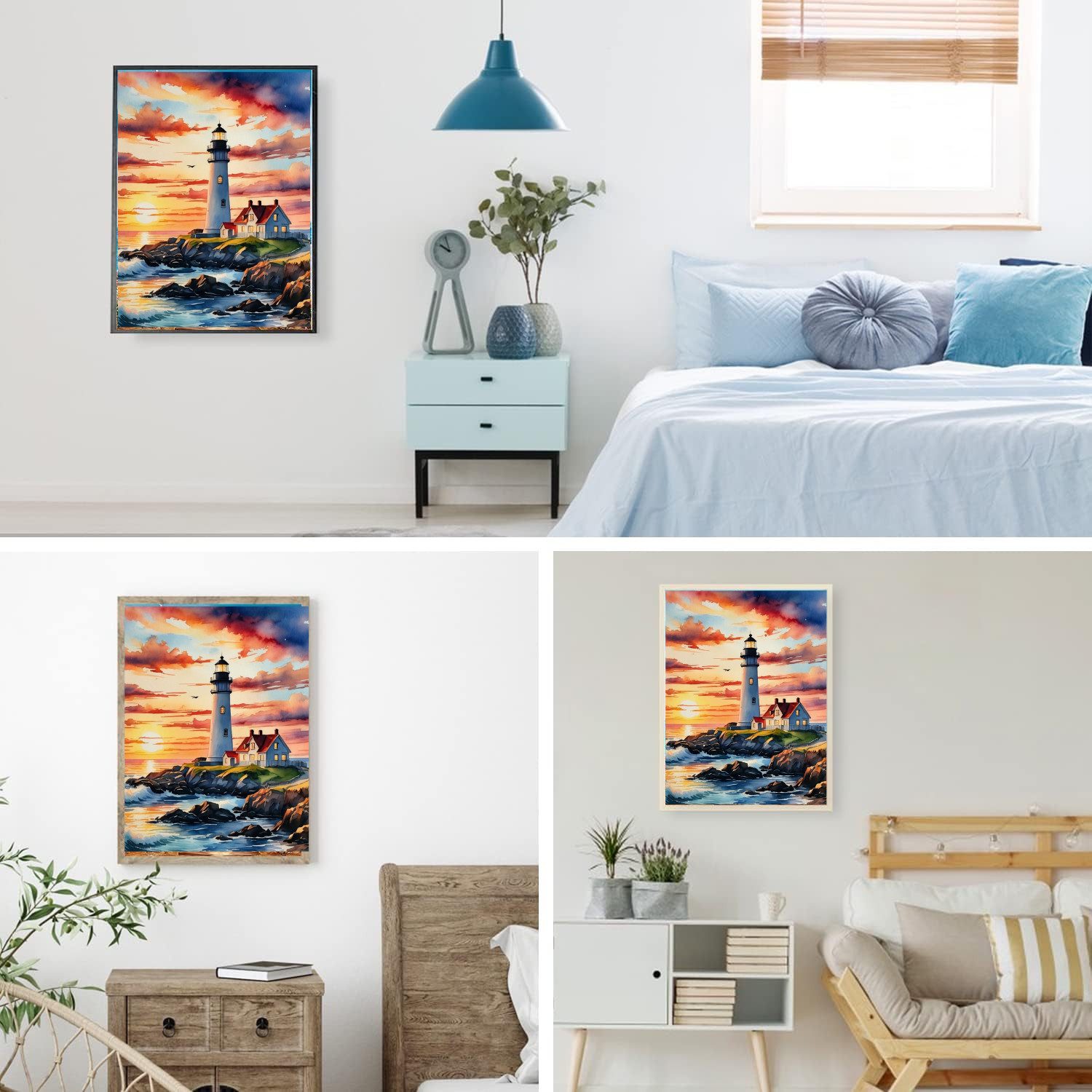 Rötting Design Malen nach Zahlen Diamond Painting Set 5D DIY Motiv Leuchtturm bei Dämmerung (Komplett-Set), Diamond Painting Vollbild, Lieferung enthält alle Utensilien