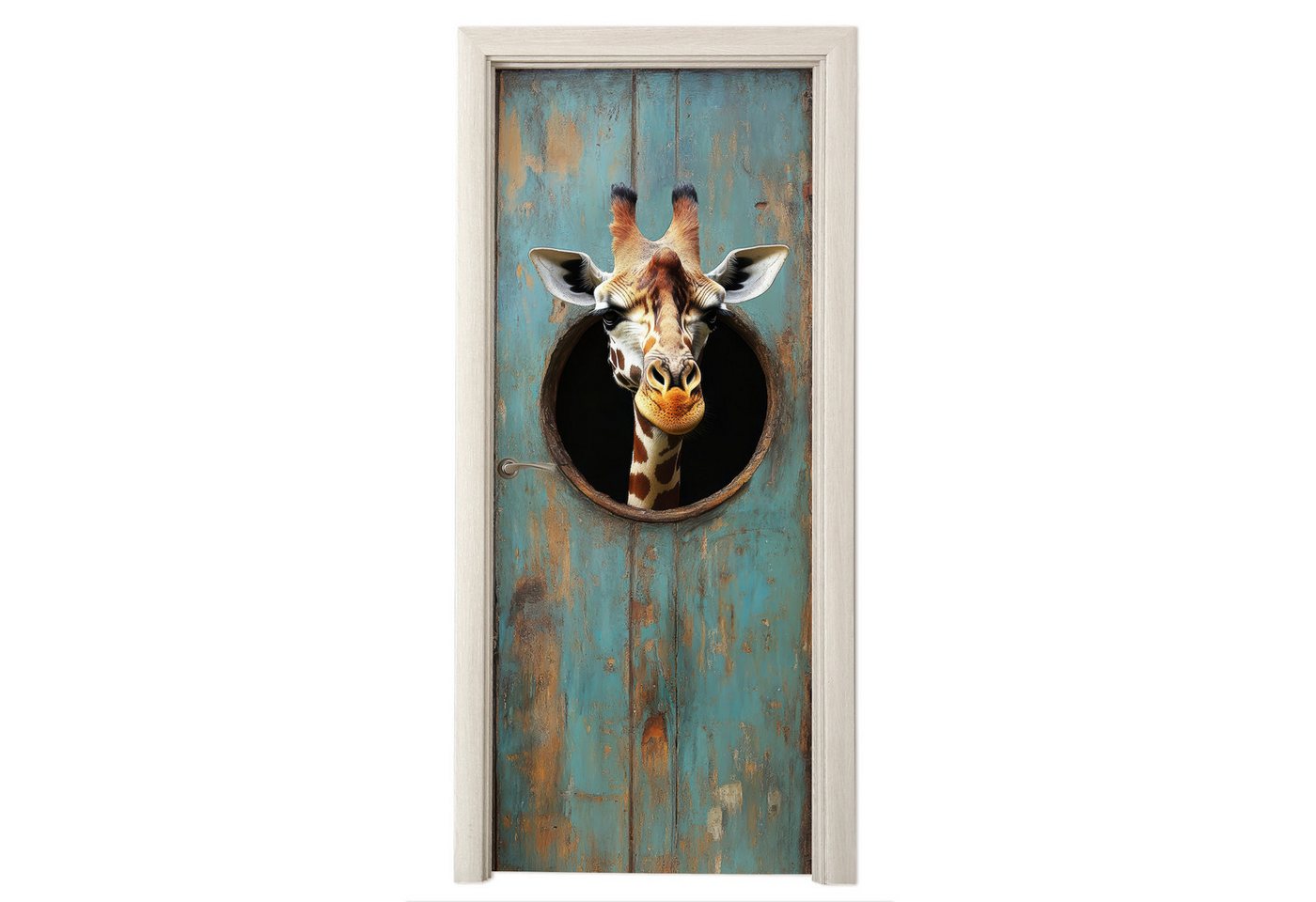 MuchoWow Türtapete Giraffe - Holz - Durchsichtig - Tiere - Kopf, Matt, bedruckt, (1 St), Selbstklebende Tapete, Folie für Möbel, 70x215 cm