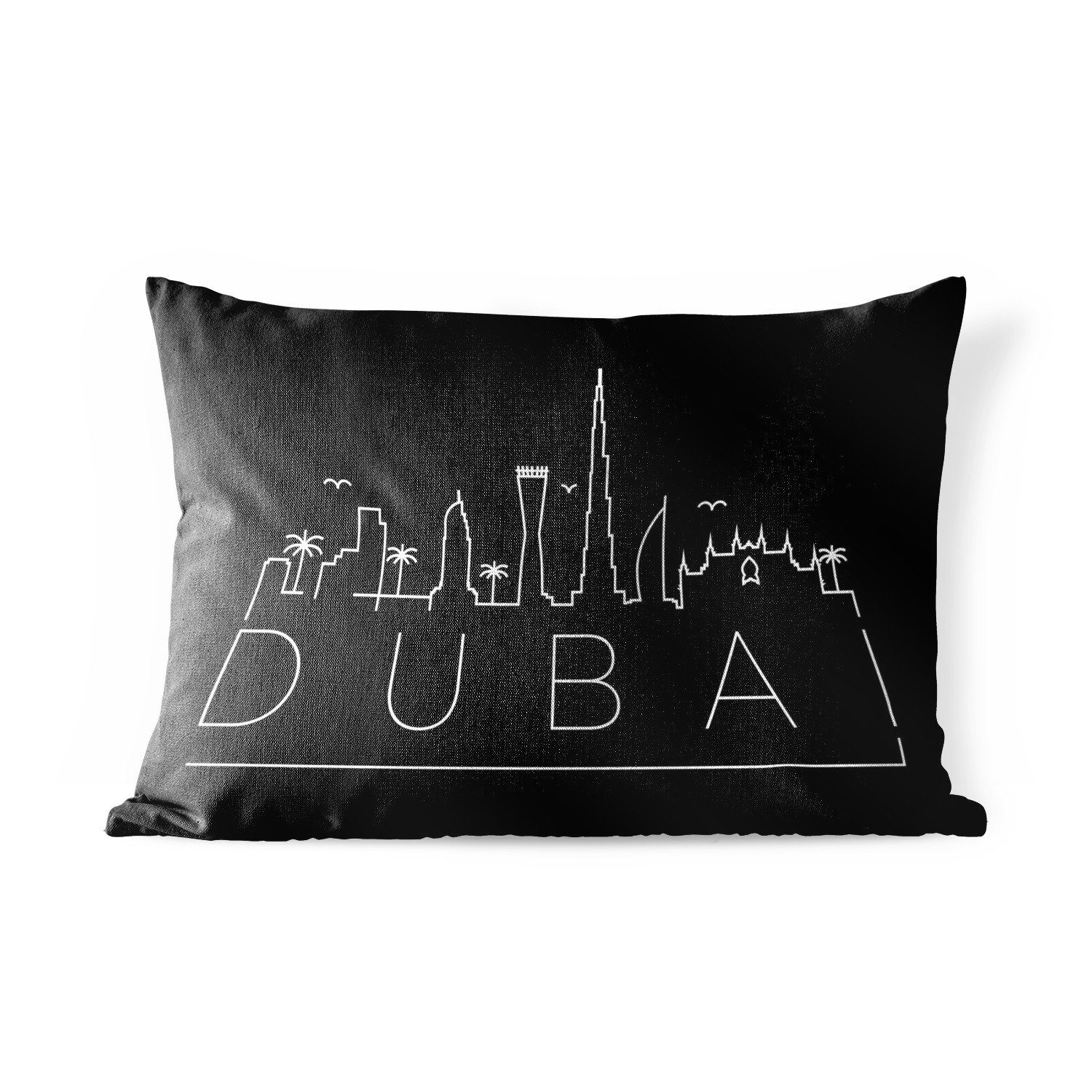 MuchoWow Dekokissen Skyline "Dubai" schwarz, Outdoor-Dekorationskissen, Polyester, Dekokissenbezug, Kissenhülle