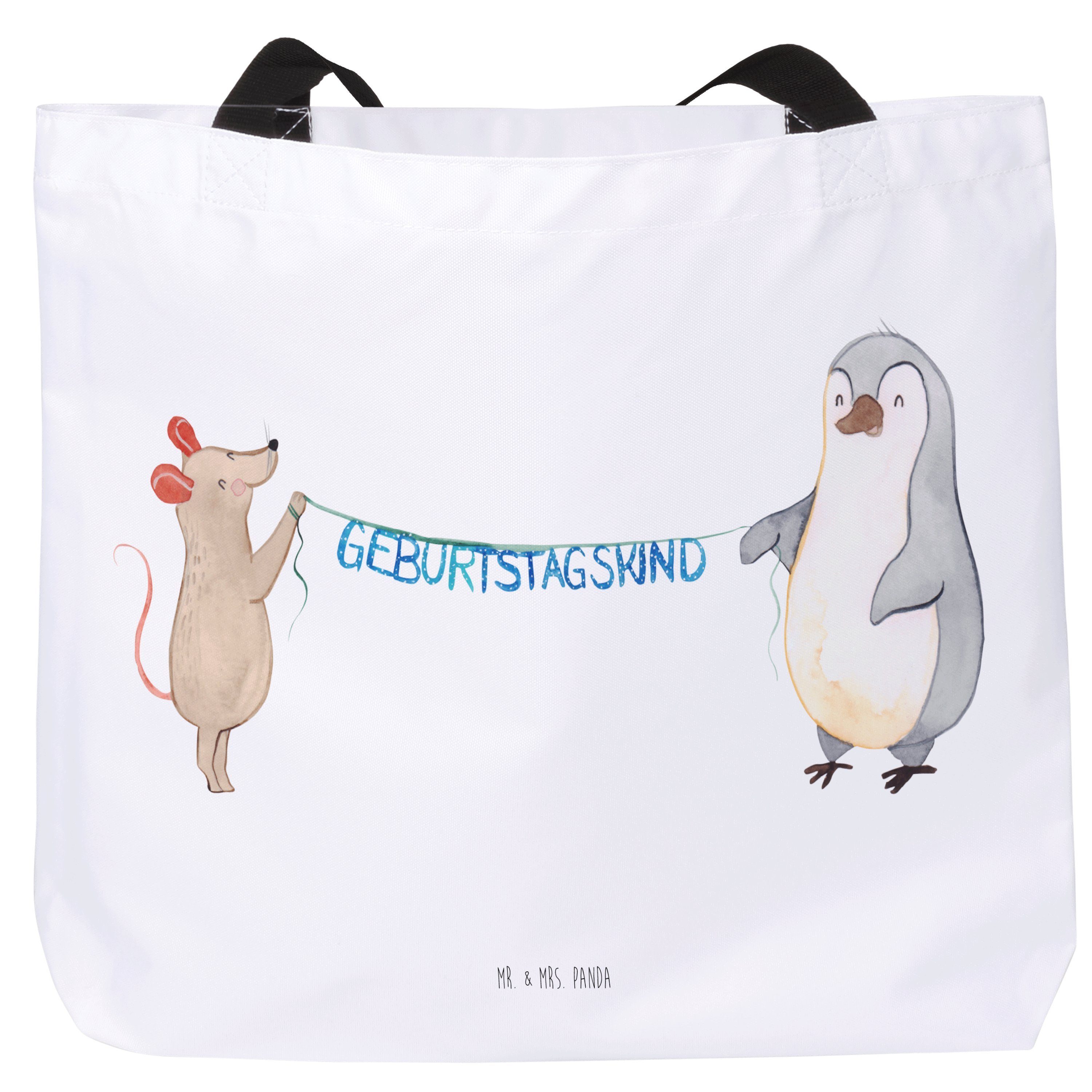 Mr. & Mrs. Panda Shopper Maus Pinguin Geburtstag - Weiß - Geschenk, Schultasche, Freizeittasch (1-tlg)