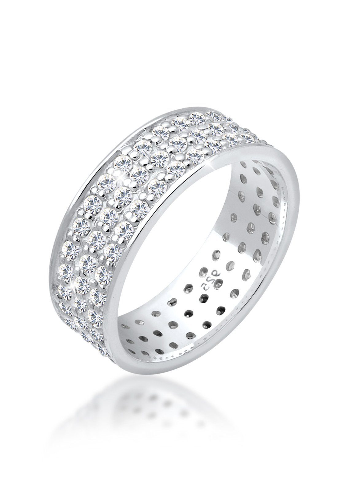 Fingerring Bandring Weiß 925 Sterling Silber, mit Kristallen von Swarovski®