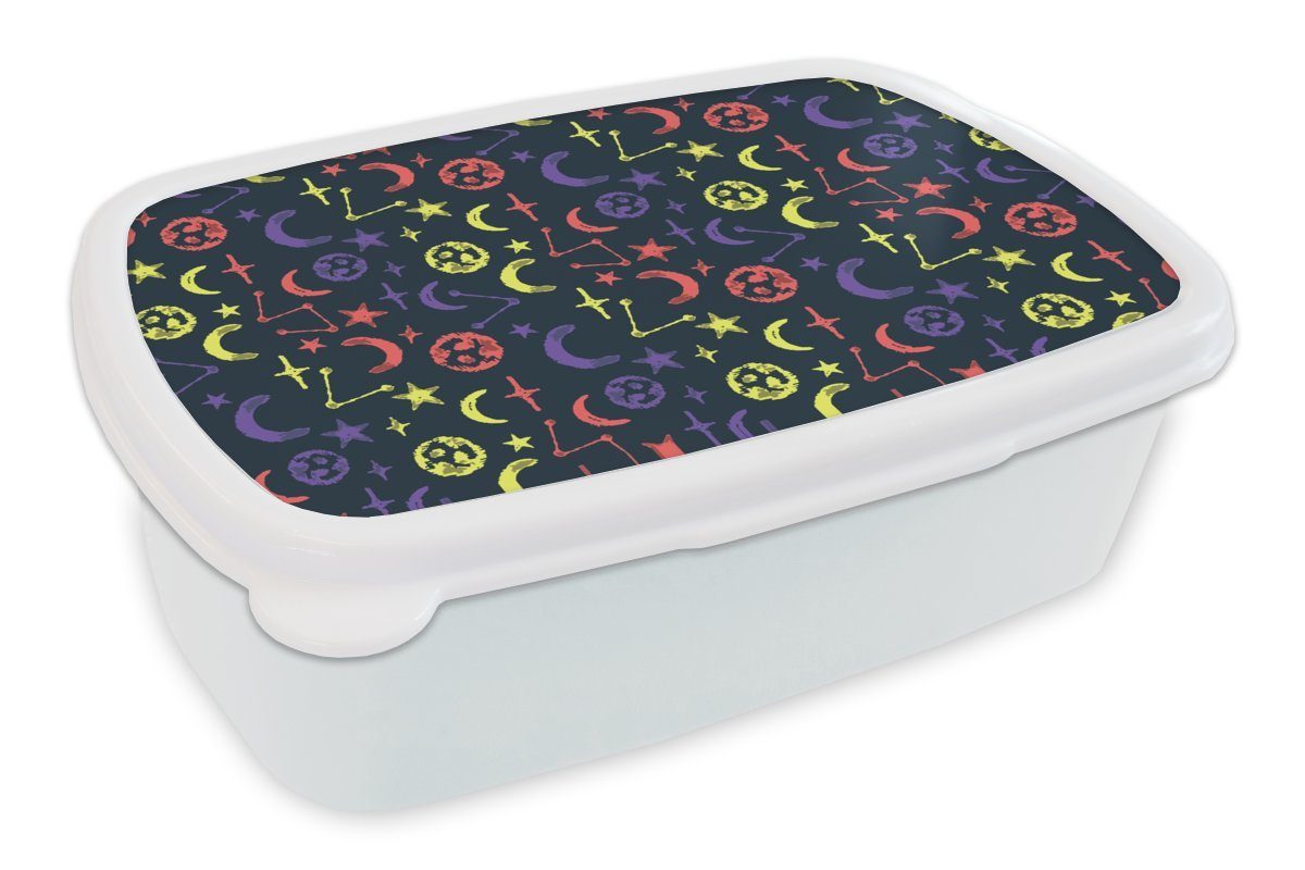 MuchoWow Lunchbox Sterne - Planeten - Design, Kunststoff, (2-tlg), Brotbox für Kinder und Erwachsene, Brotdose, für Jungs und Mädchen weiß