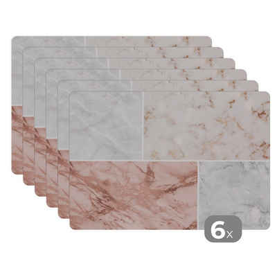 Platzset, Marmor - Weiß - Rosa, MuchoWow, (6-St), Platzset, Platzdecken, Platzmatte, Tischmatten, Schmutzabweisend