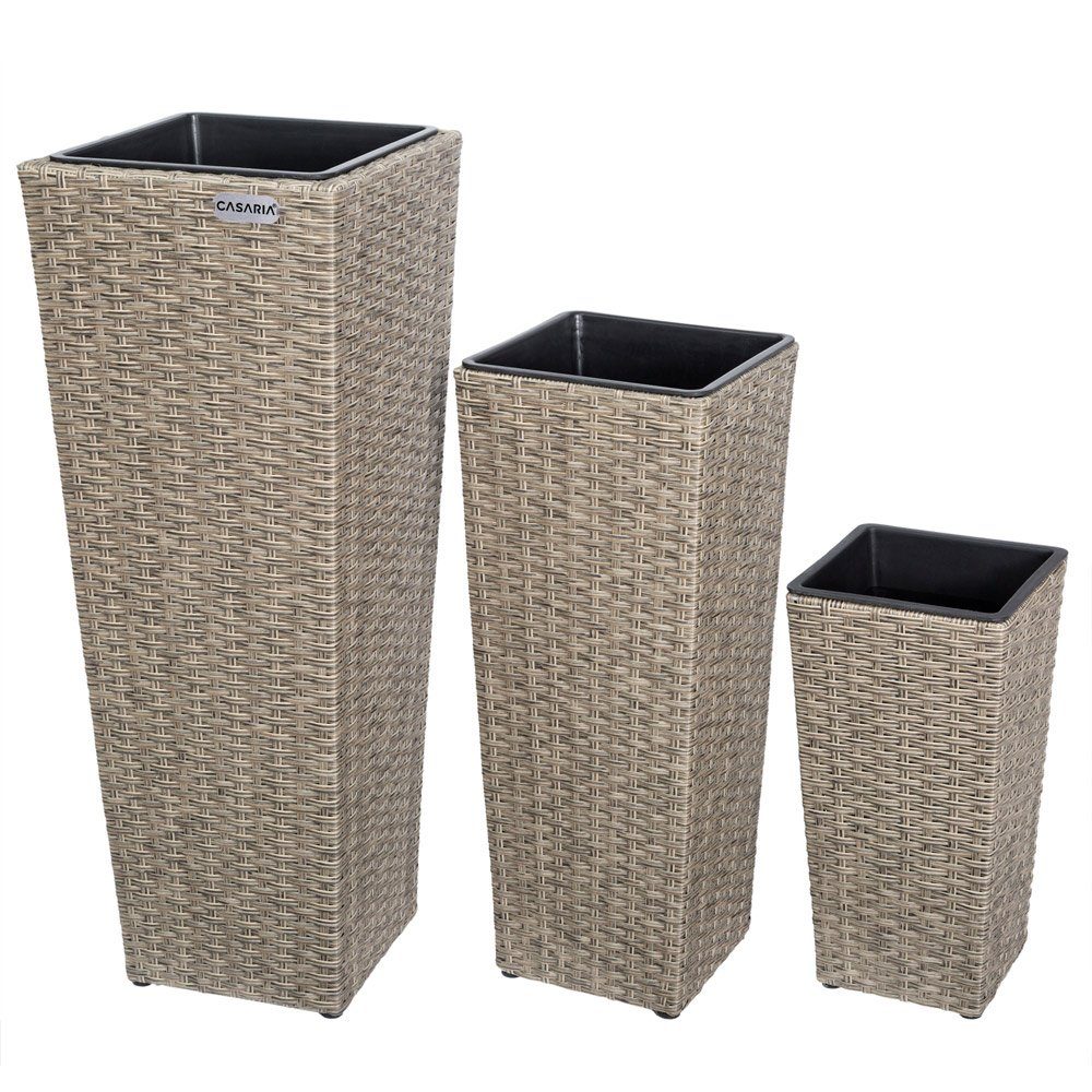 Deuba Pflanzkübel, Casaria Blumentopf 3er Set Polyrattangeflecht