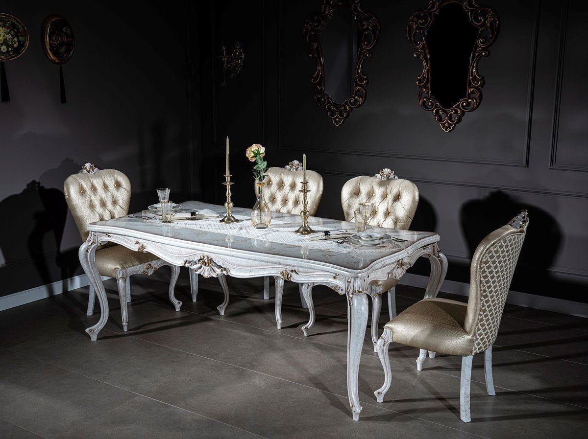 Prunkvoll - & Casa Gold Weiß Luxus Esszimmermöbel Barock Padrino Barockstil Antik & - Esszimmerstühle Esszimmer-Set Esszimmer im / Edel 6 1 - Esstisch Set