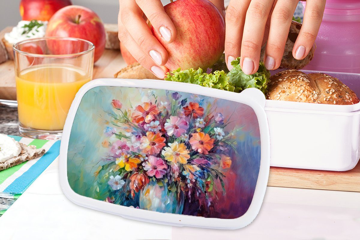 für - Malerei und Frühling Kinder und Brotdose, Mädchen Kunst Kunststoff, - Lunchbox - Erwachsene, Blumen (2-tlg), - für MuchoWow Blumenstrauß, Brotbox weiß Jungs