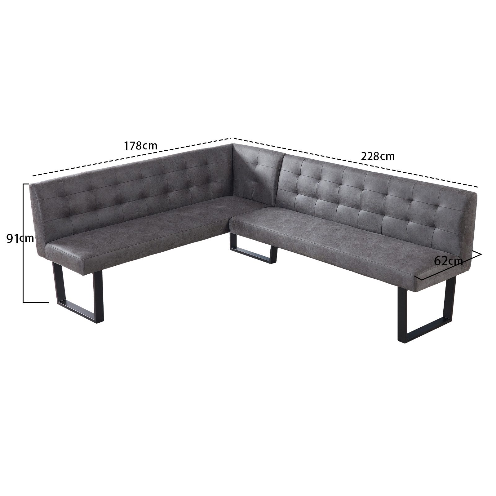 Jiexi Eckbank Ecksofa mit ausziehbarem Esstisch und Bank 228cm dickes Sitzkissen