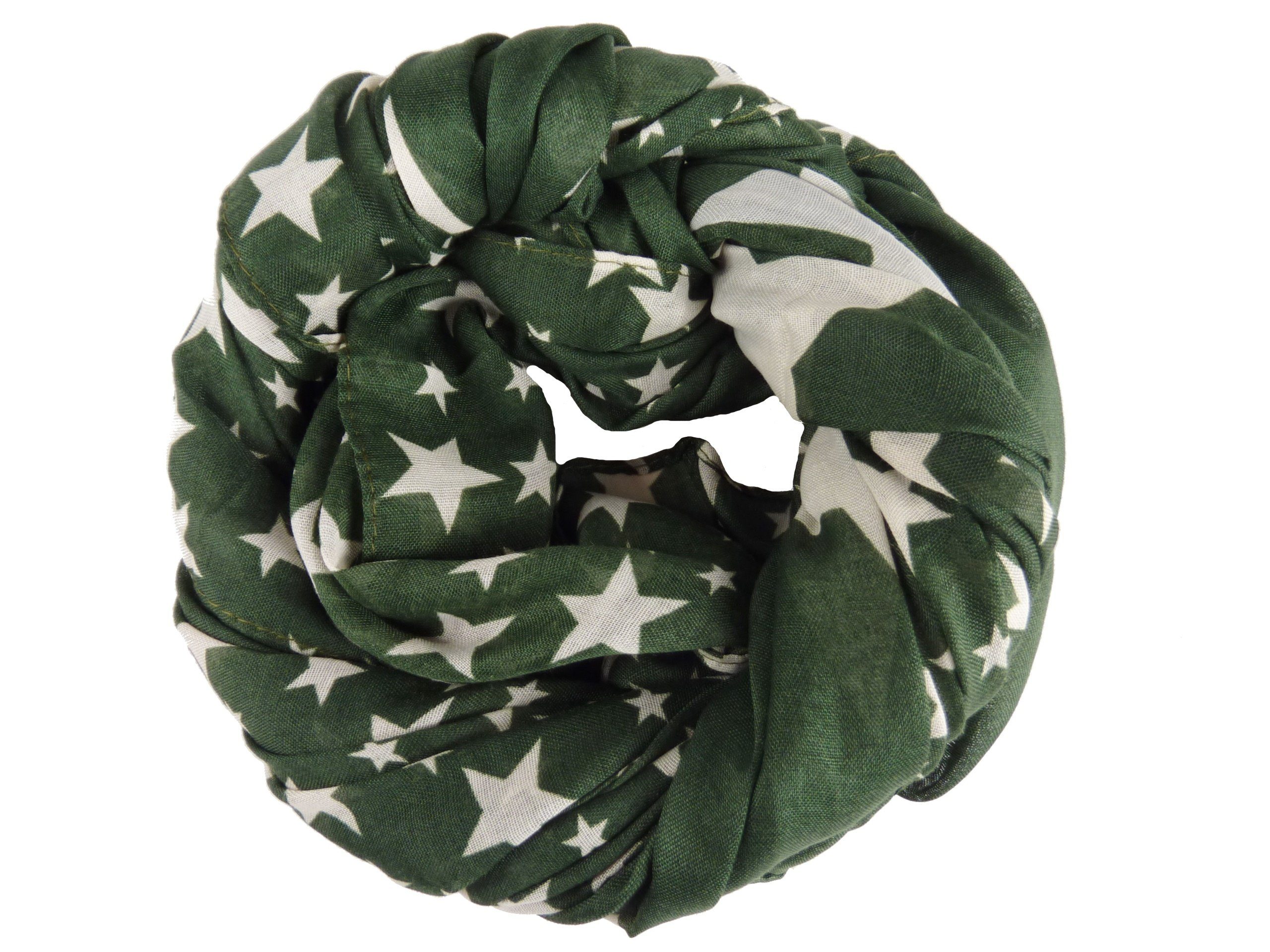 Taschen4life Loop grün/beige modern Schal & Sternen, sportlich 0111, Damen Loop leichter mit