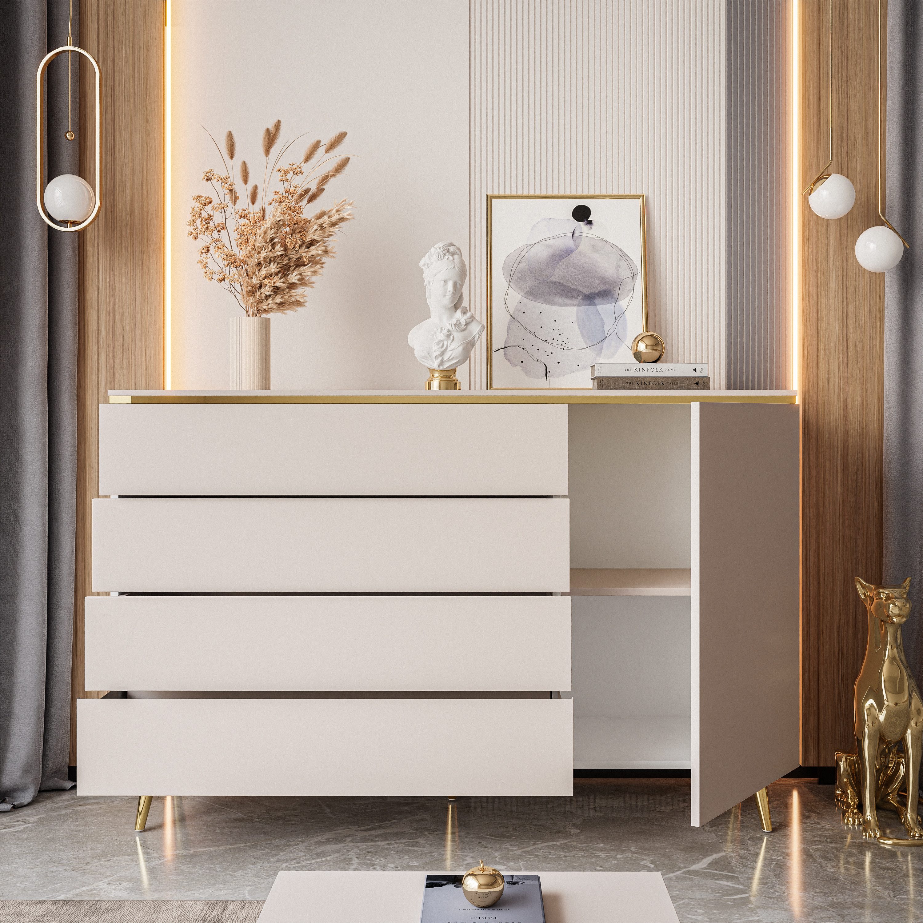 Lookway Kommode AURORA 4S1D Anrichte in KASCHMIR Schubladenschrank
